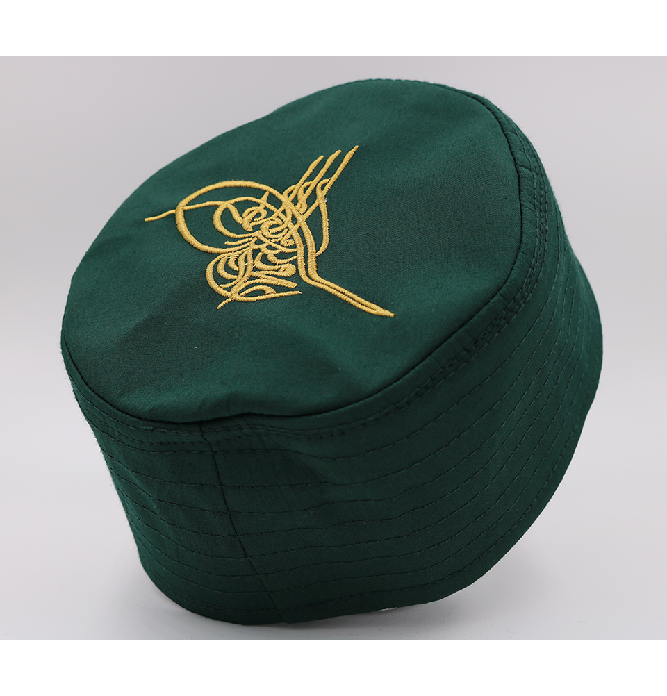 Gorra Musulmana Turca Takke Islámica Para Hombre Estructurada Kufi Sombrero-Otomana Tughra Verde - Imagen 15 de 20