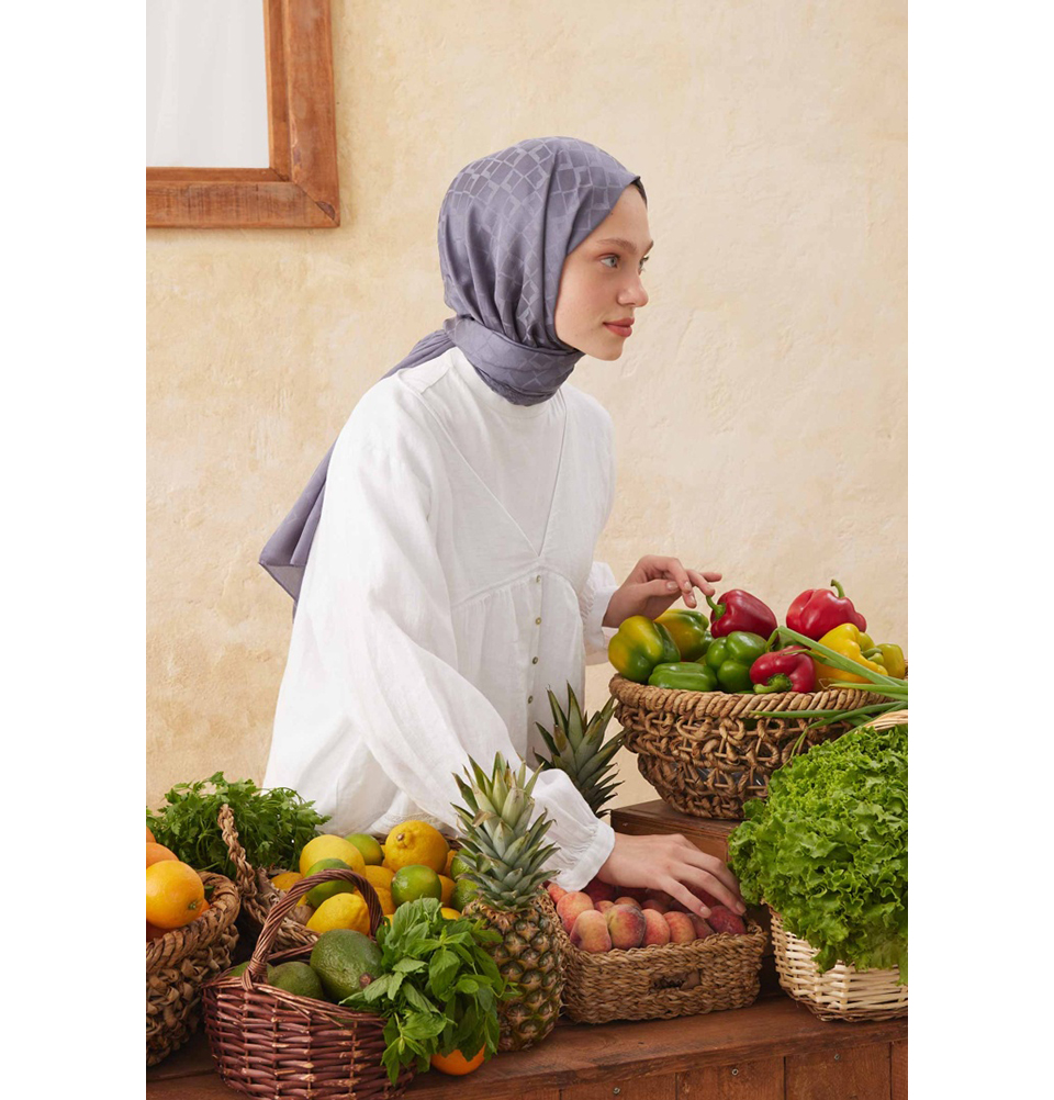 Islamic Headscarf Diamond Jacquard Satin Turkish Hijab Shawl Wrap - Picture 57 of 69