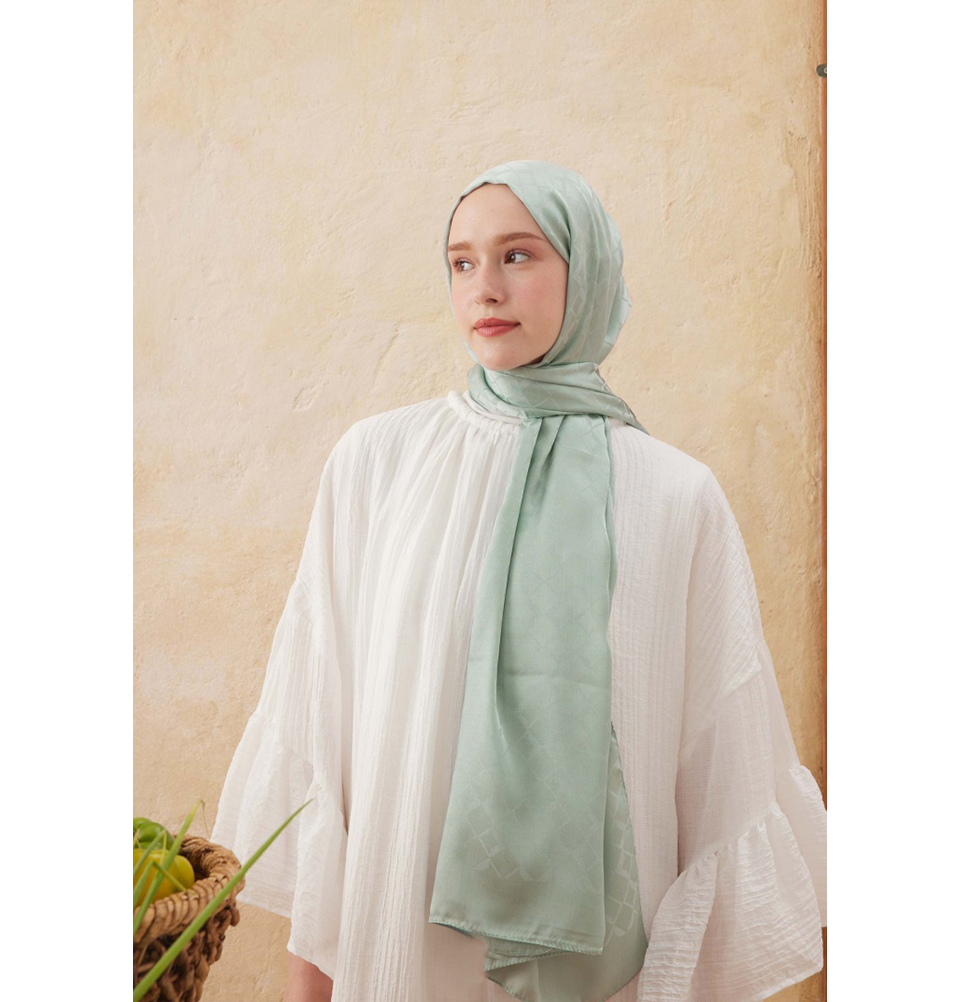 Islamic Headscarf Diamond Jacquard Satin Turkish Hijab Shawl Wrap - Picture 37 of 69