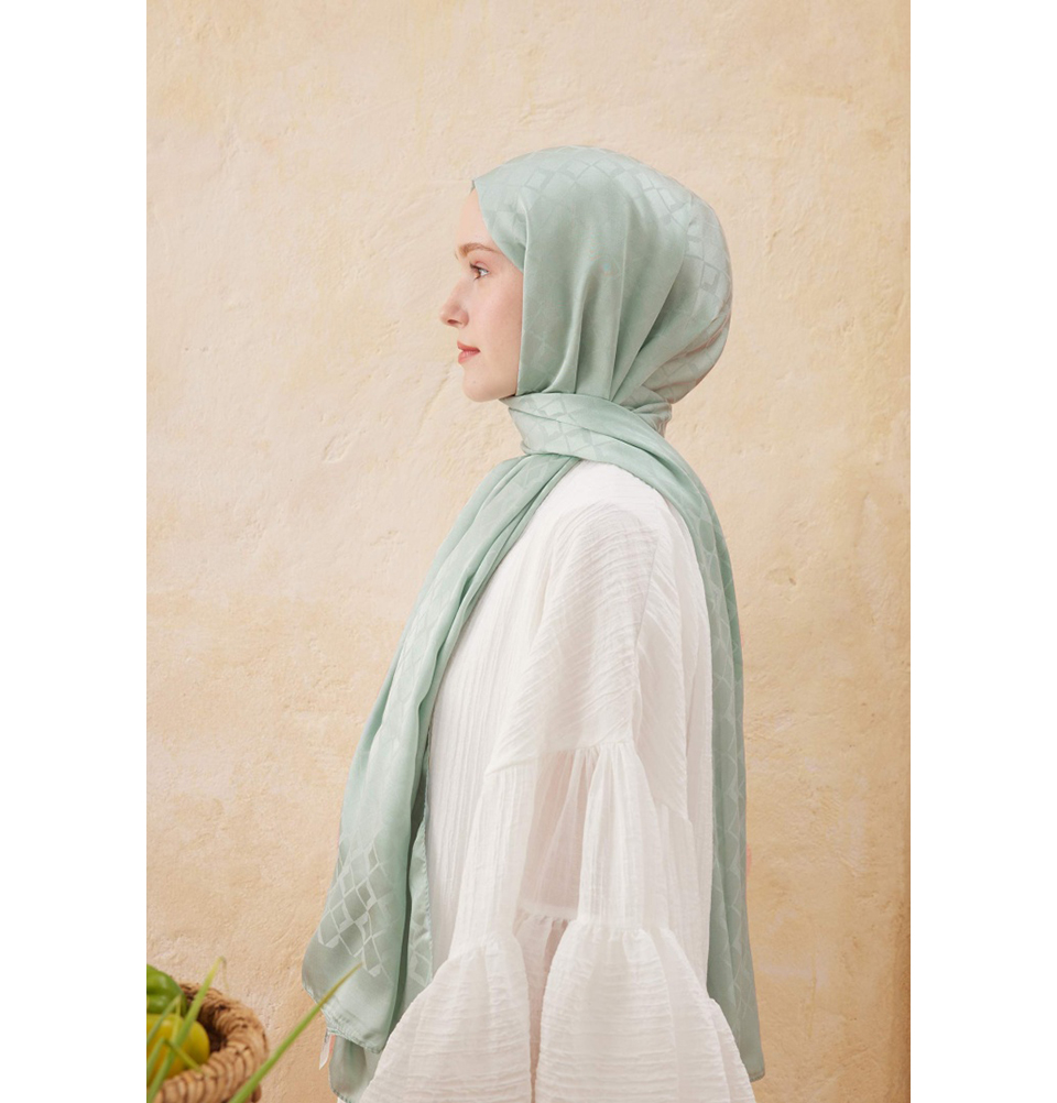 Islamic Headscarf Diamond Jacquard Satin Turkish Hijab Shawl Wrap - Picture 35 of 69