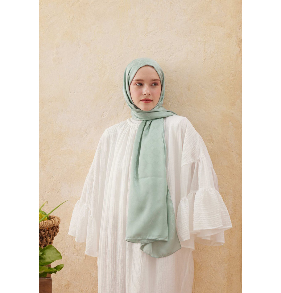 Islamic Headscarf Diamond Jacquard Satin Turkish Hijab Shawl Wrap - Picture 36 of 69
