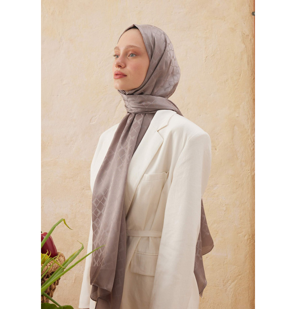 Islamic Headscarf Diamond Jacquard Satin Turkish Hijab Shawl Wrap - Picture 32 of 69
