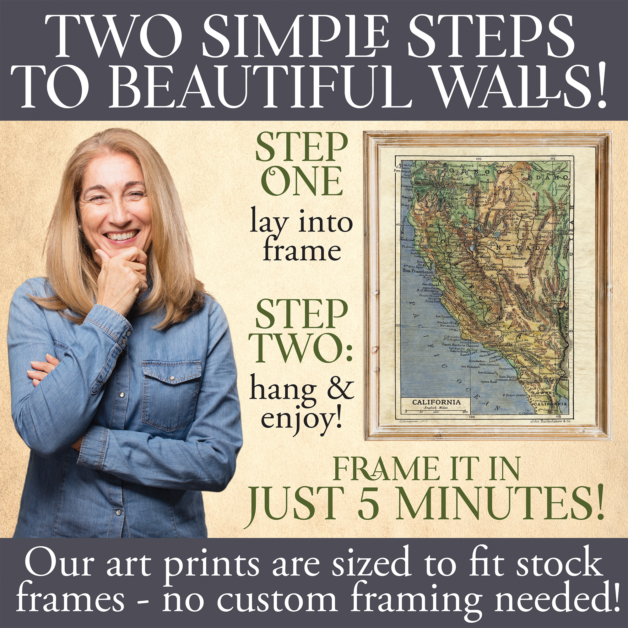 Cartel impreso arte regalo maravilla decoración hogar mapa antiguo de California - Imagen 13 de 63