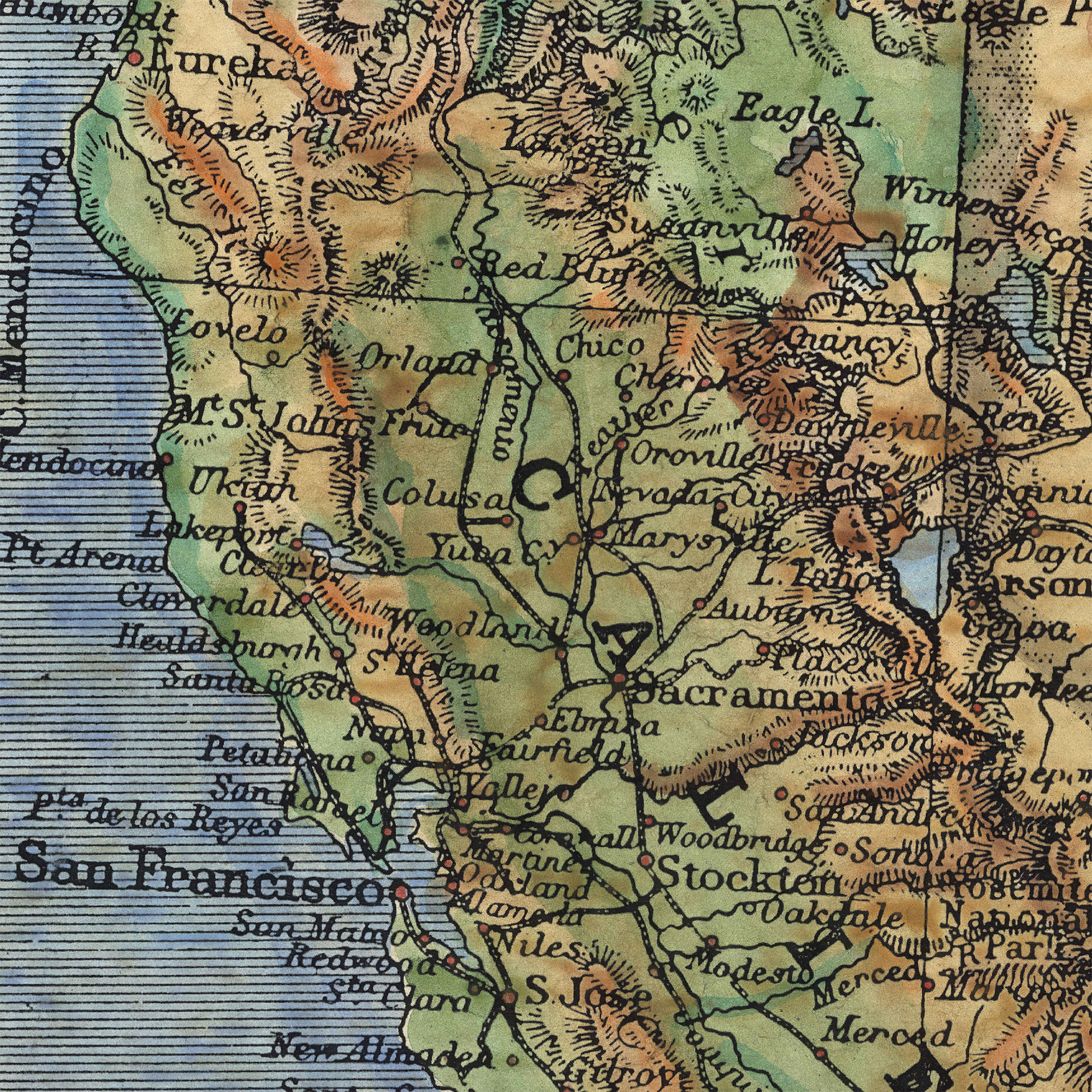 Cartel impreso arte regalo maravilla decoración hogar mapa antiguo de California - Imagen 26 de 63