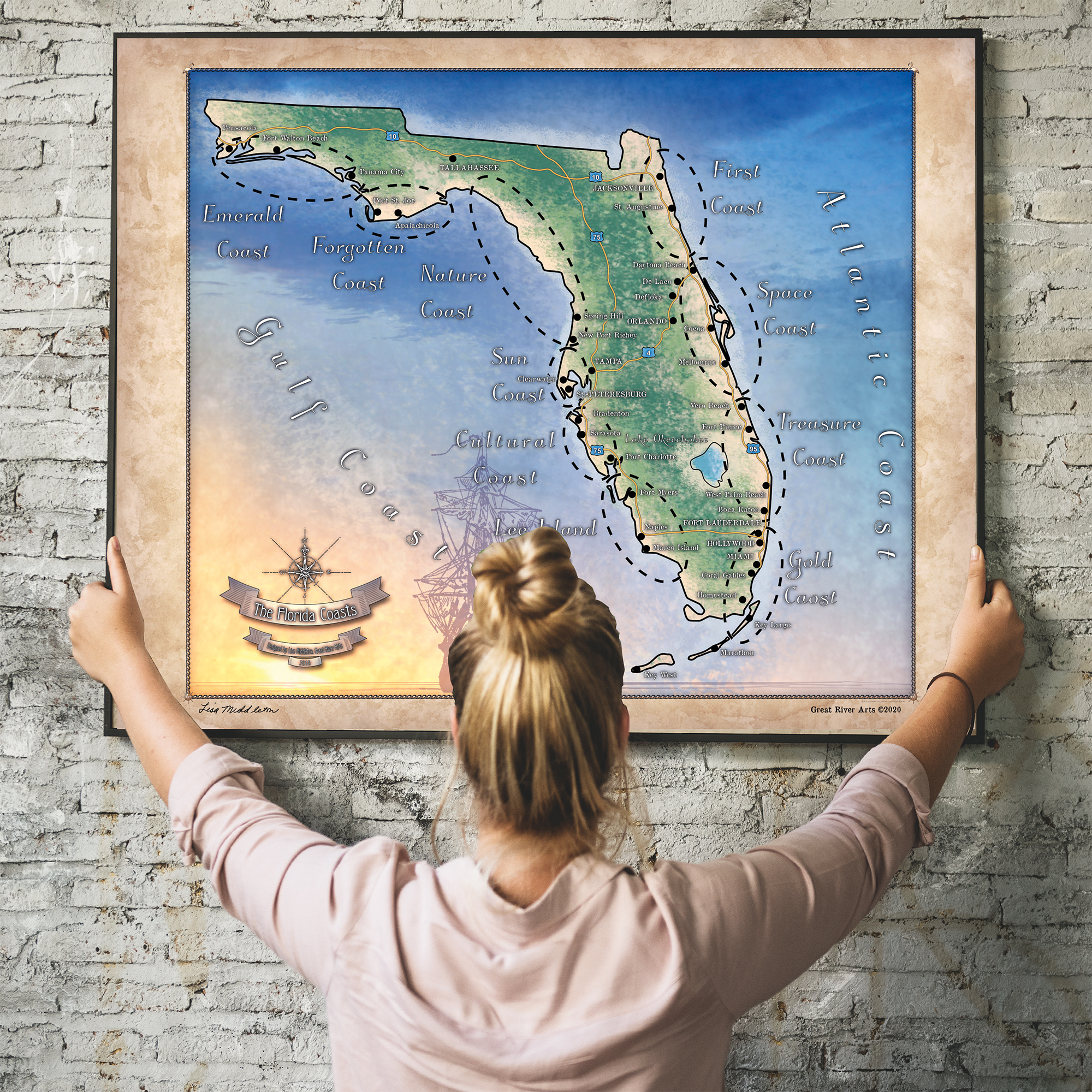Póster de impresión de arte mapa estilo vintage de Florida sin enmarcar gran regalo decoración del hogar - Imagen 18 de 56
