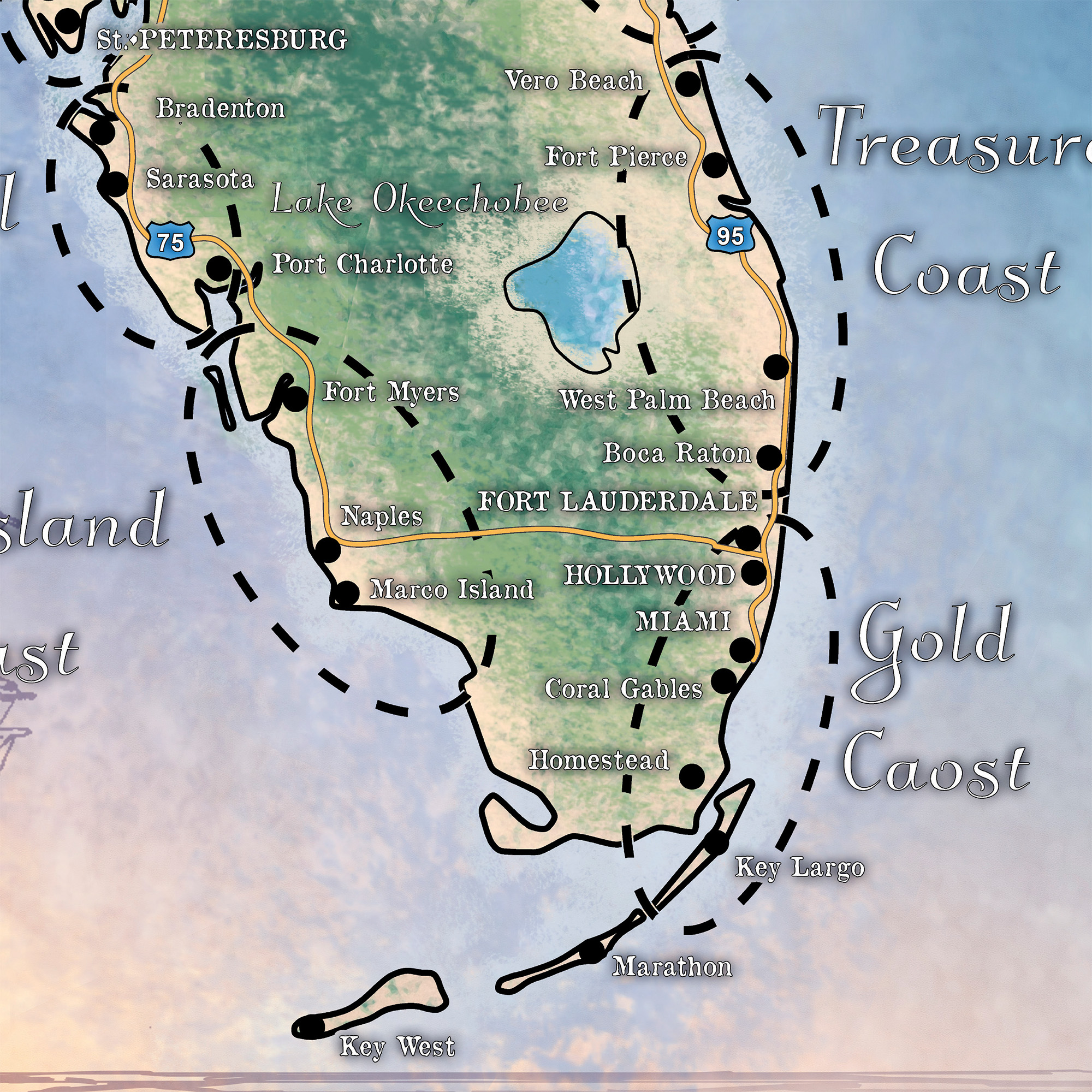 Póster de impresión de arte mapa estilo vintage de Florida sin enmarcar gran regalo decoración del hogar - Imagen 22 de 56