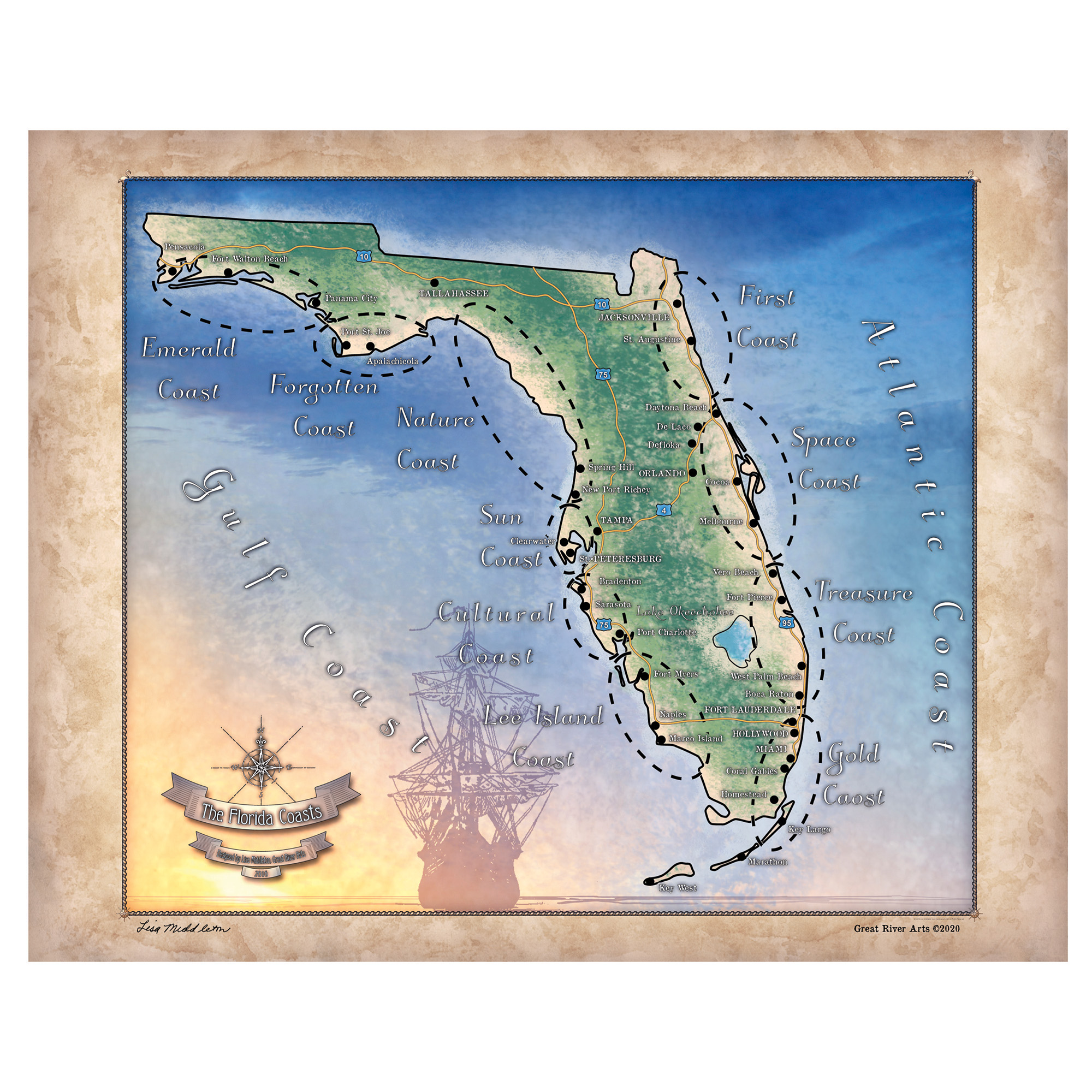 Póster de impresión de arte mapa estilo vintage de Florida sin enmarcar gran regalo decoración del hogar - Imagen 17 de 56