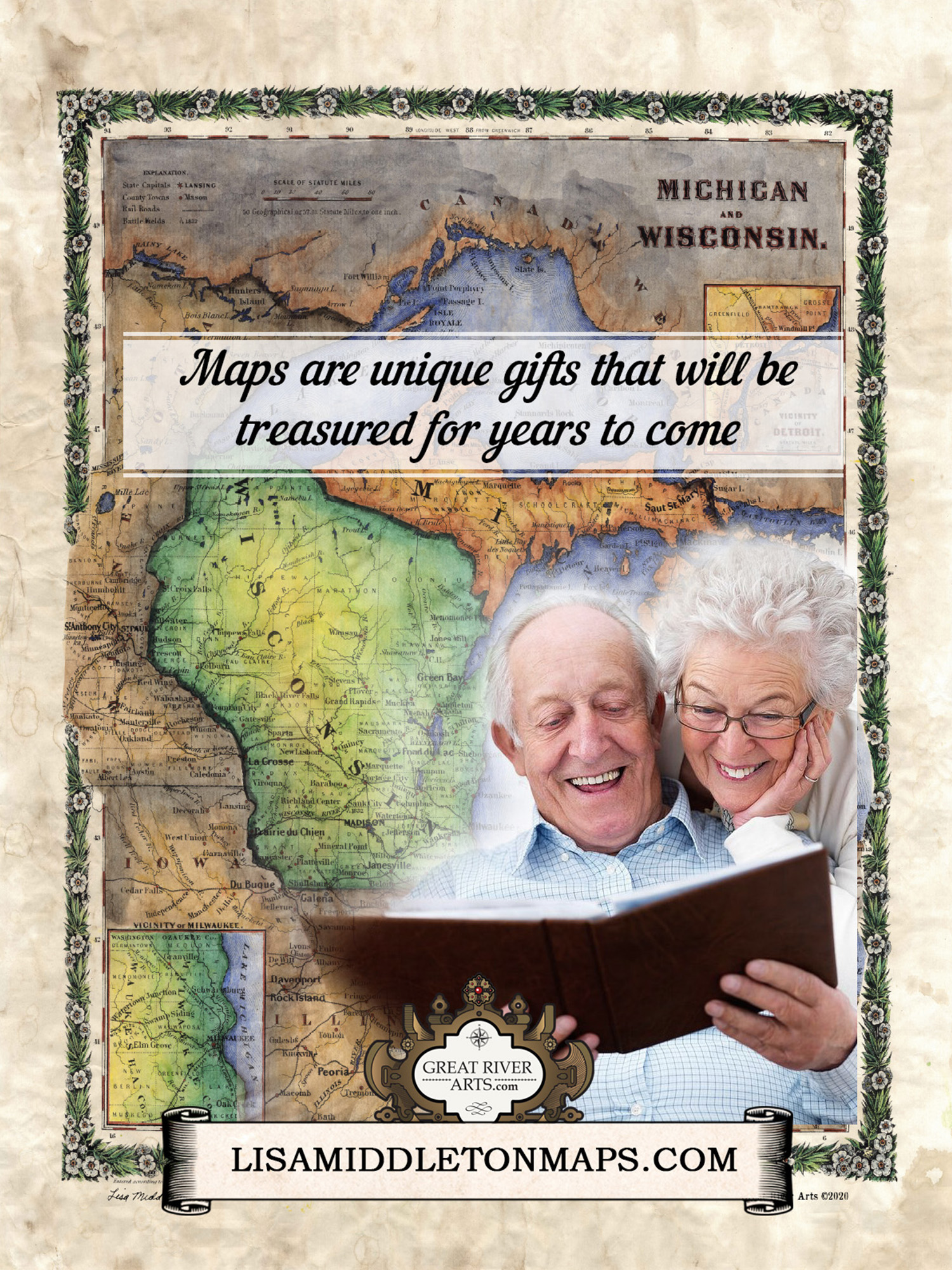 Michigan y Wisconsin Colton Mapa Arte Impresión Cartel Obras de Arte Pared Hogar Decoración Regalo - Imagen 7 de 15