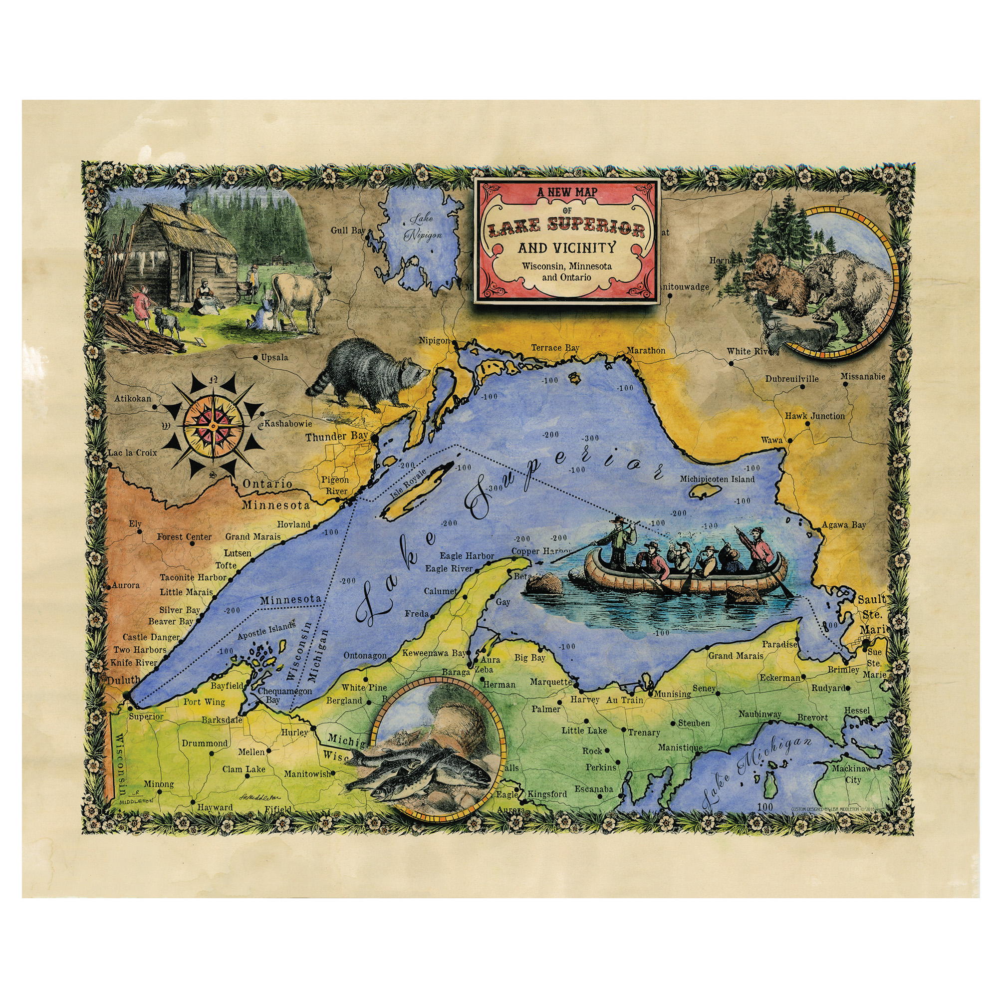 Lago Superior Minnesota Wisconsin Canadá Mapa Arte Impresión Póster Pared Decoración del Hogar - Imagen 17 de 56