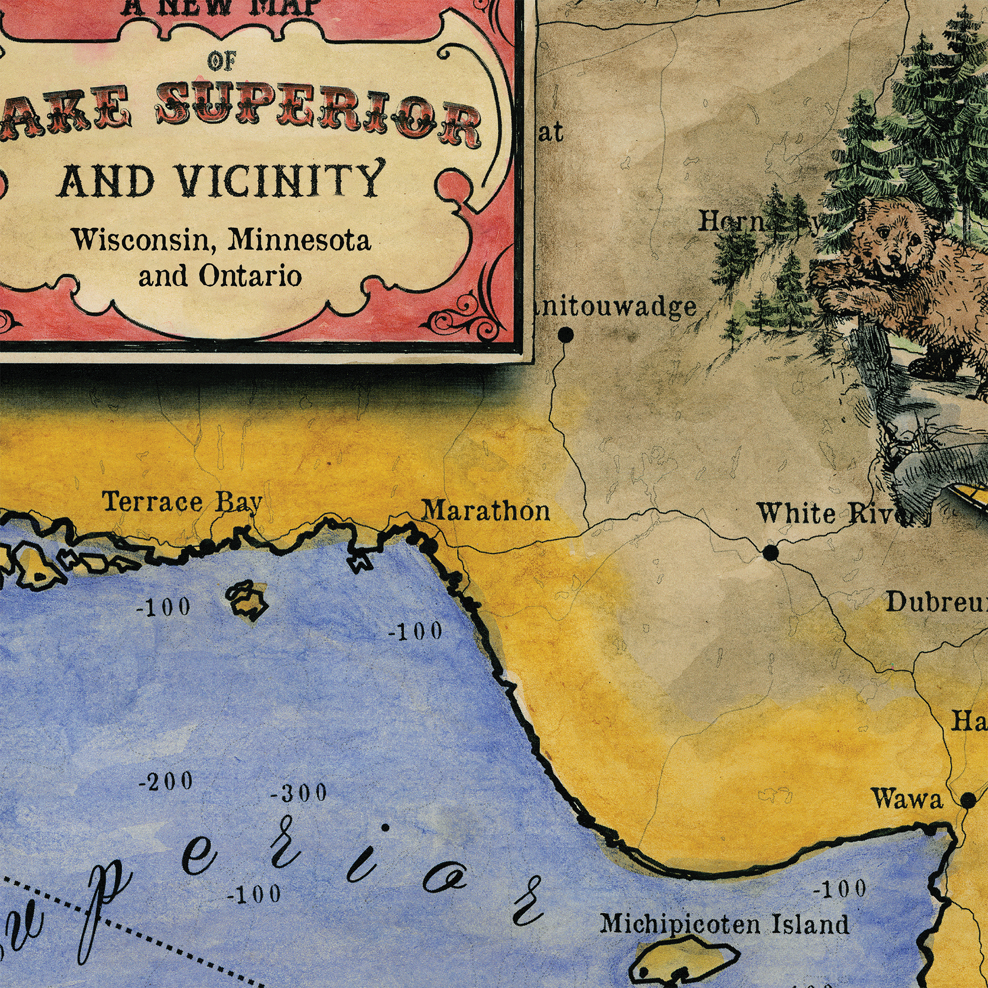 Lago Superior Minnesota Wisconsin Canadá Mapa Arte Impresión Póster Pared Decoración del Hogar - Imagen 24 de 56
