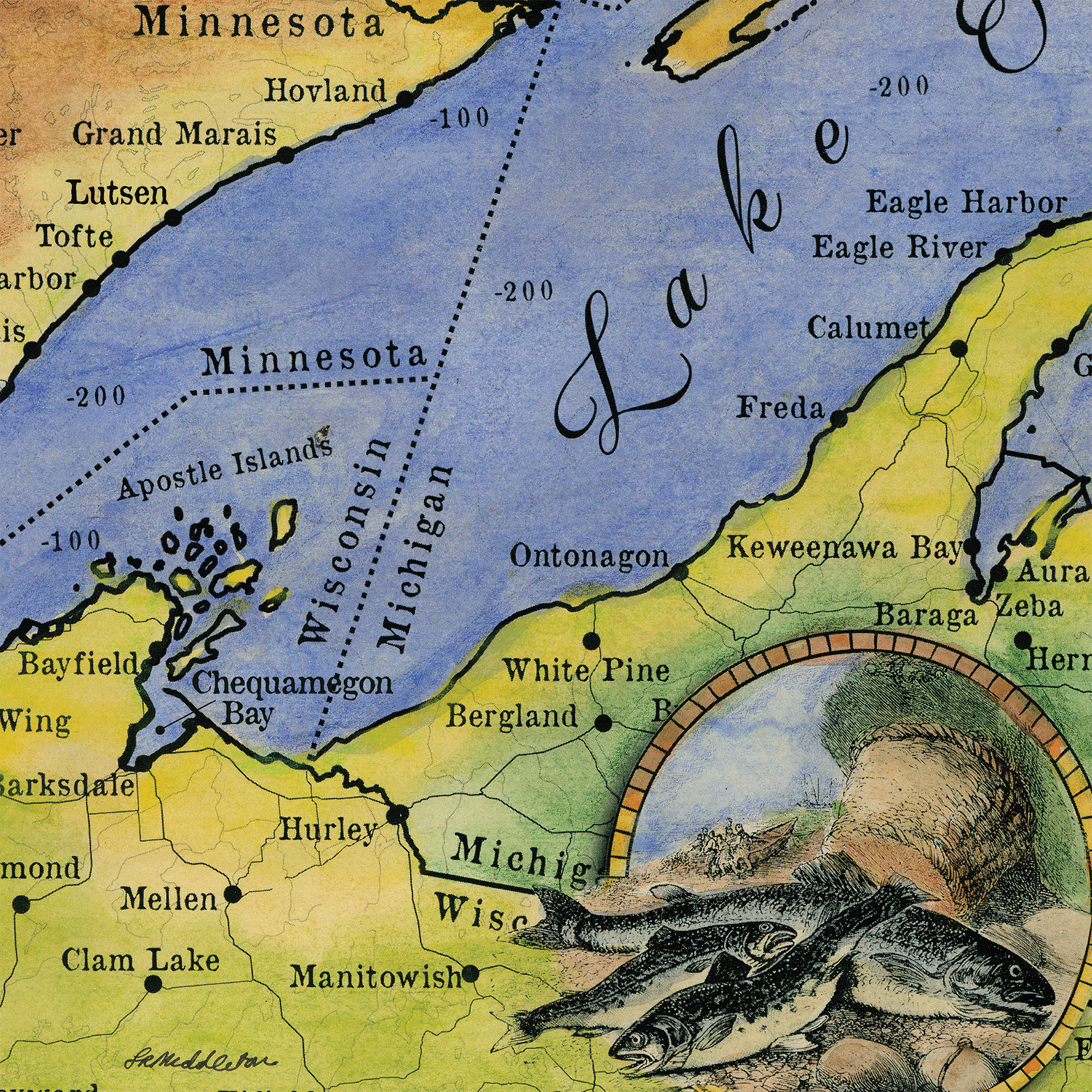 Lago Superior Minnesota Wisconsin Canadá Mapa Arte Impresión Póster Pared Decoración del Hogar - Imagen 21 de 56