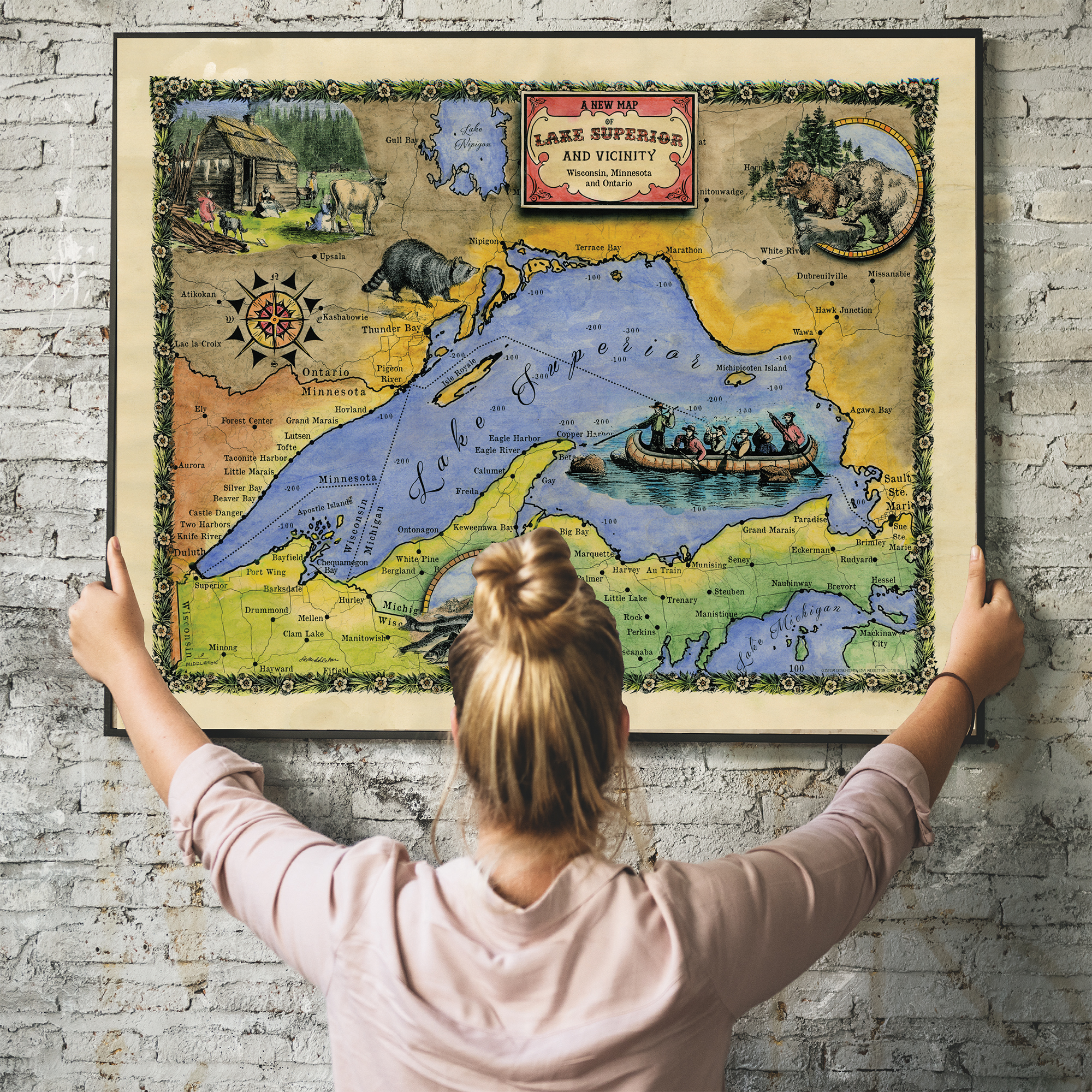 Lago Superior Minnesota Wisconsin Canadá Mapa Arte Impresión Póster Pared Decoración del Hogar - Imagen 18 de 56