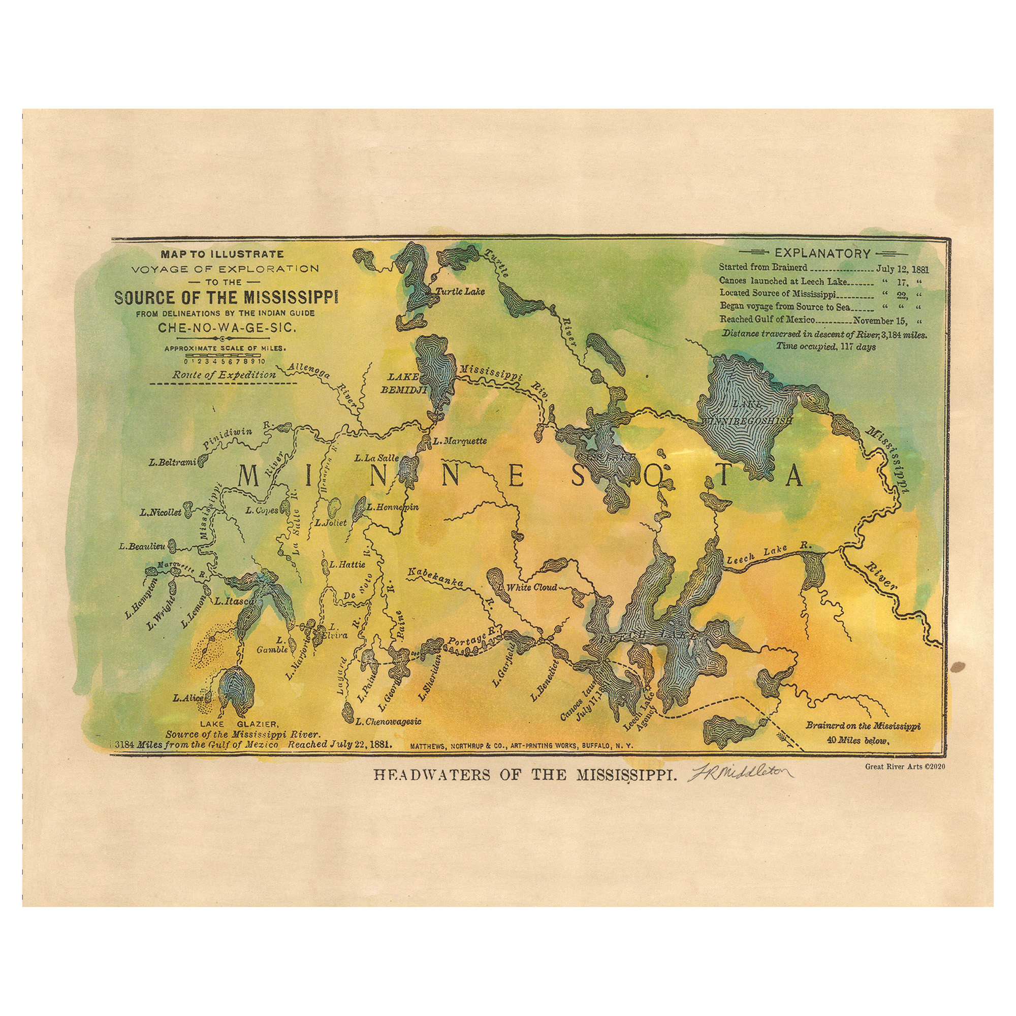 Minneosta Mississippi Fluss See Itaska Karte Kunstdruck Poster Wand Wohndeko - Bild 9 von 56