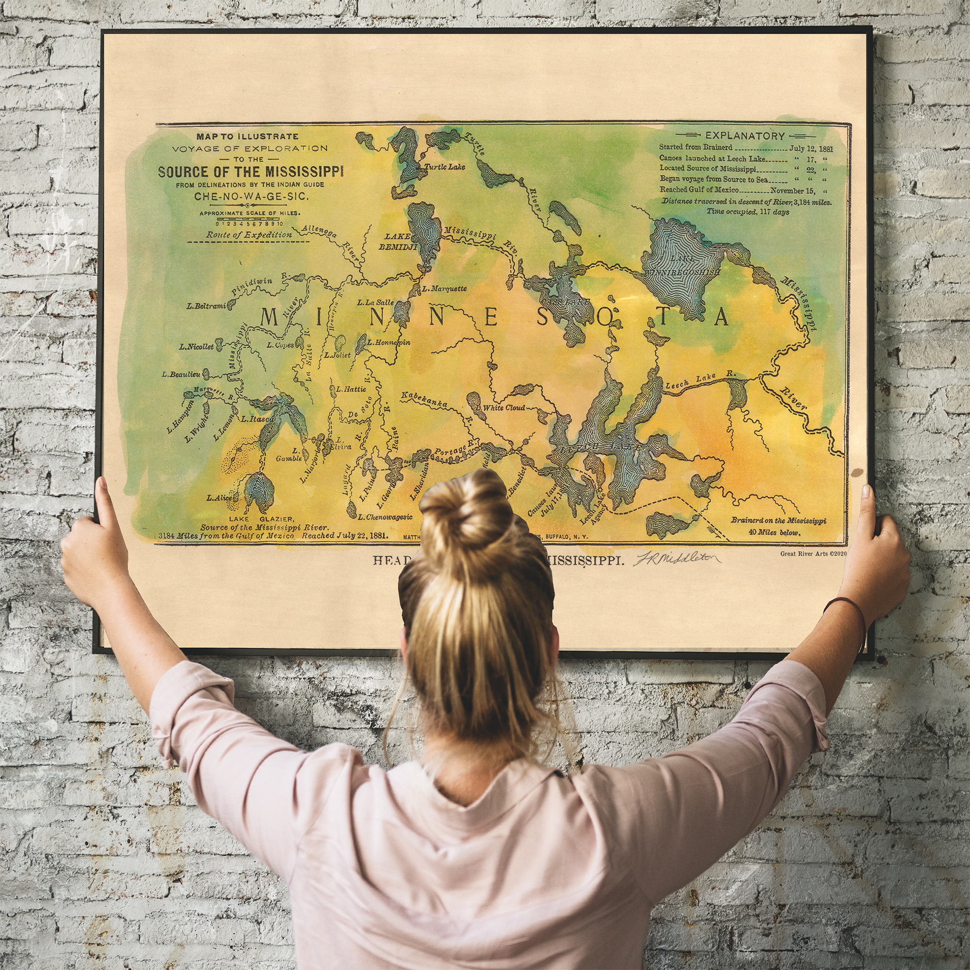 Minneosta Mississippi Fluss See Itaska Karte Kunstdruck Poster Wand Wohndeko - Bild 10 von 56