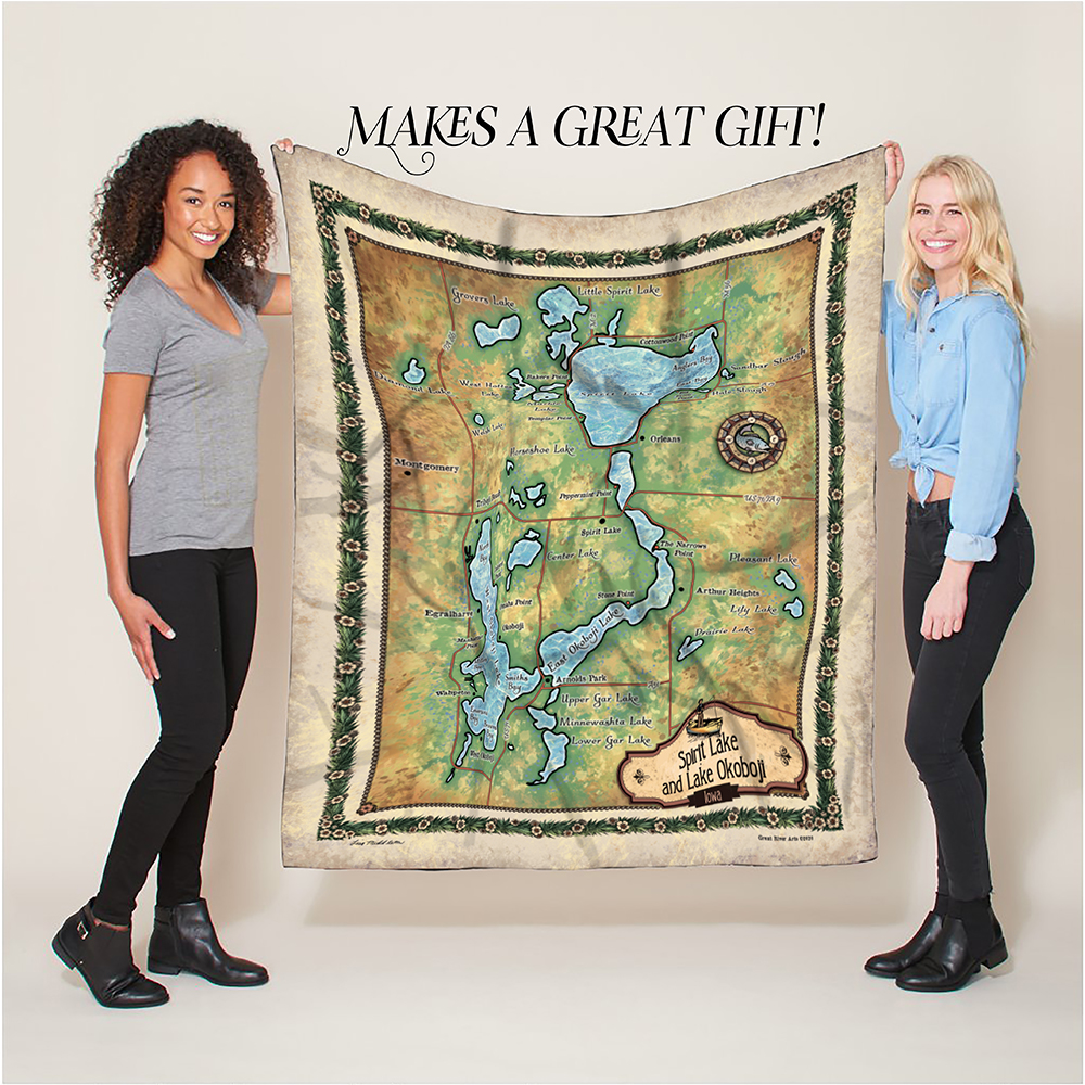 Manta acogedora de poliéster suave y acogedor mapa de Spirit Lake and Lake Ookoboji Iowa - Imagen 9 de 24