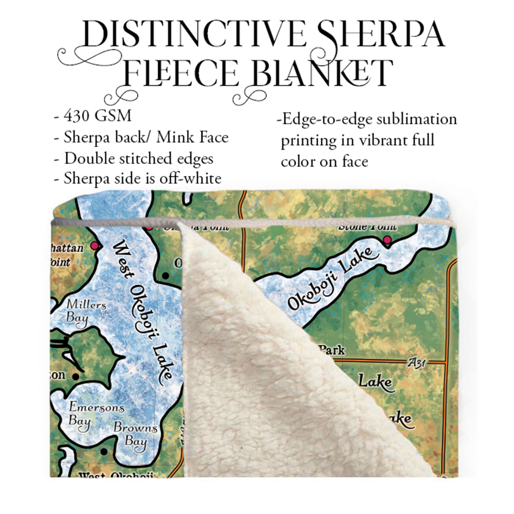 Lake Okoboji Iowa Map Fleece Blanket Fluffy Soft Cozy Polyester Throw Blanket - Imagen 10 de 12