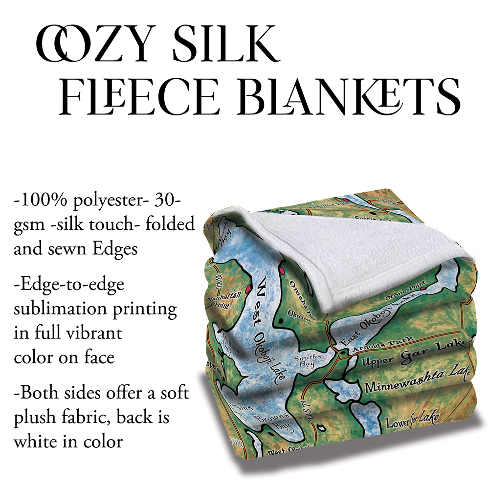 Lake Okoboji Iowa Map Fleece Blanket Fluffy Soft Cozy Polyester Throw Blanket - Imagen 11 de 12