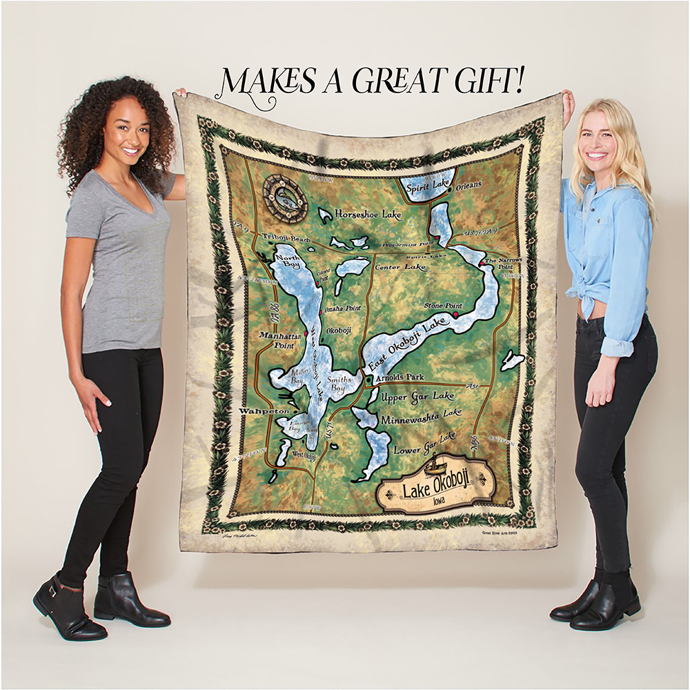Lake Okoboji Iowa Map Fleece Blanket Fluffy Soft Cozy Polyester Throw Blanket - Imagen 9 de 12