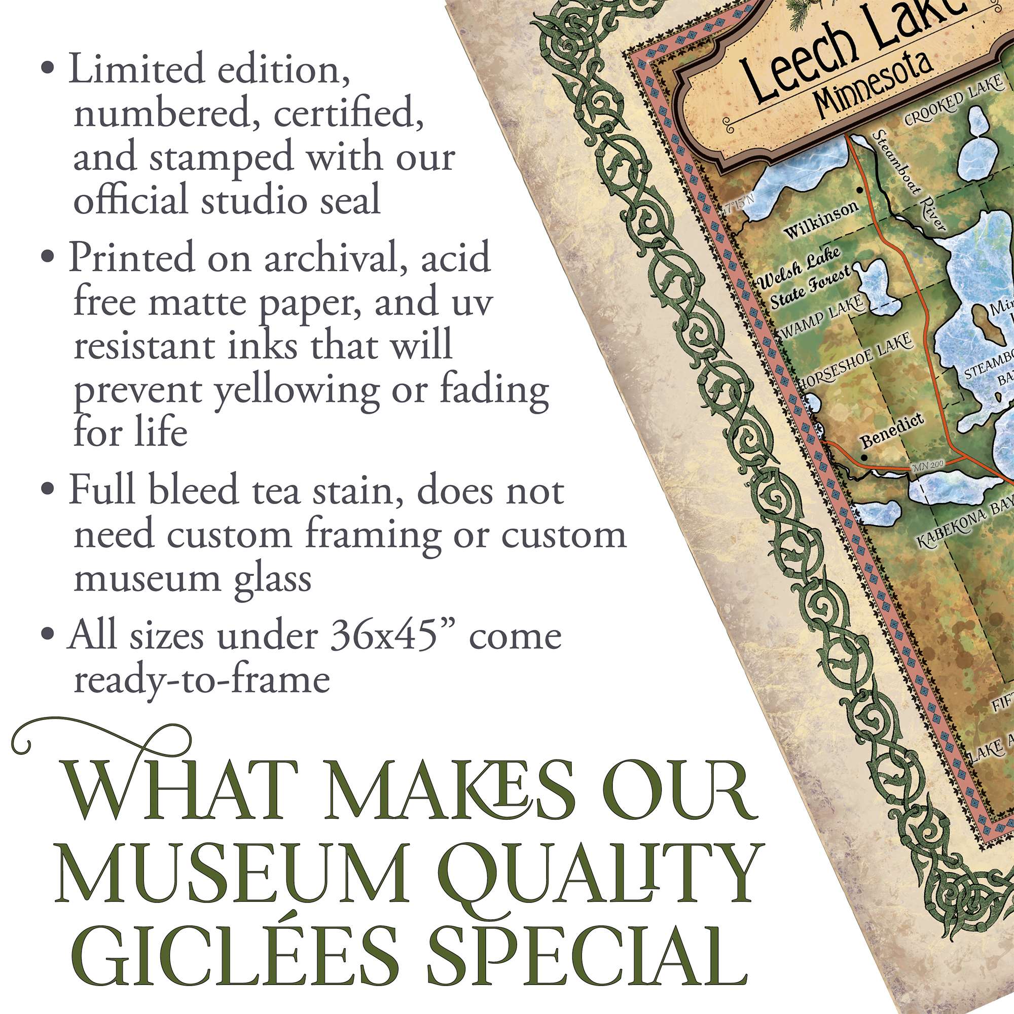 Póster con impresión de arte de mapa de Leech Lake Minnesota de colección pared hogar gran decoración y regalo - Imagen 19 de 48