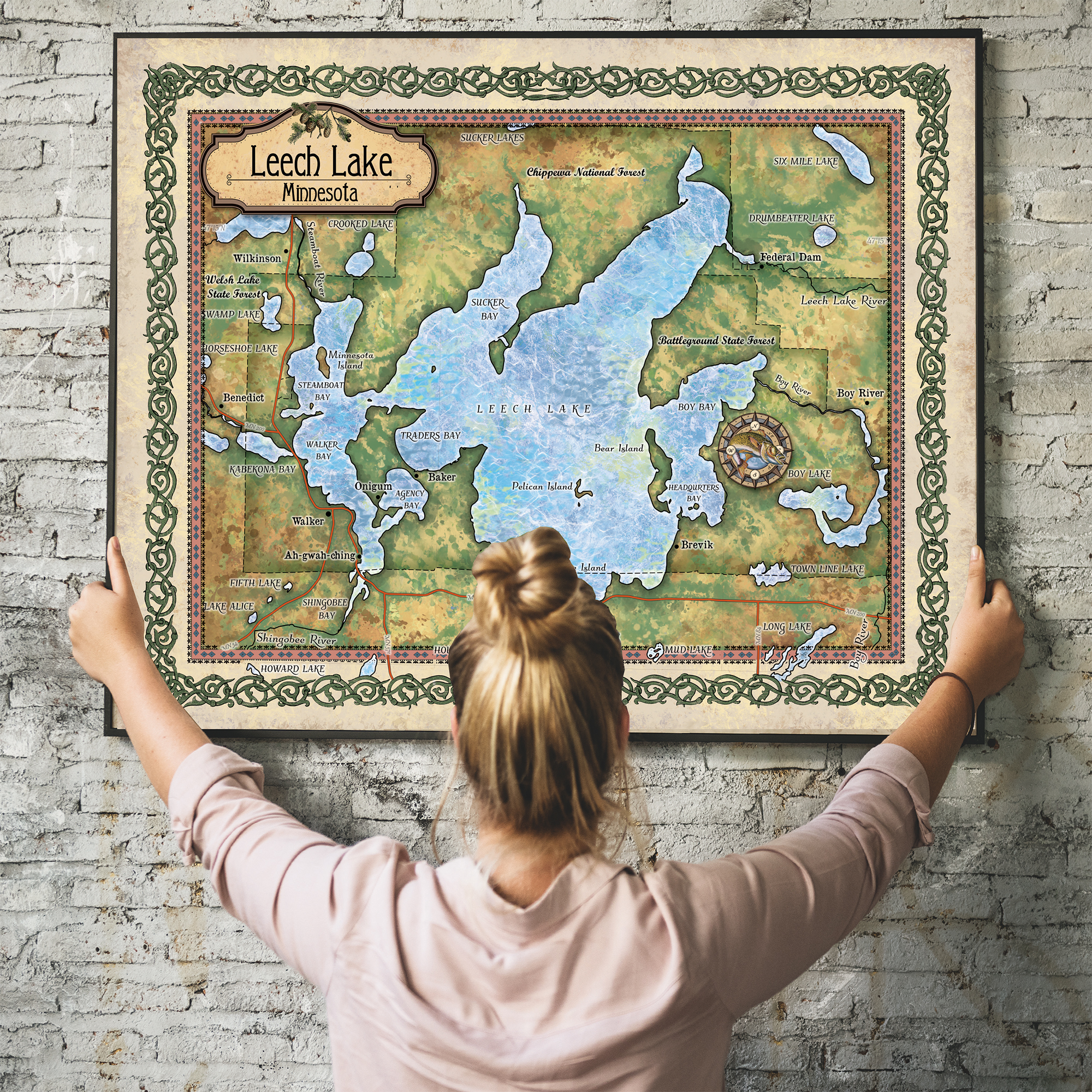 Póster con impresión de arte de mapa de Leech Lake Minnesota de colección pared hogar gran decoración y regalo - Imagen 18 de 48