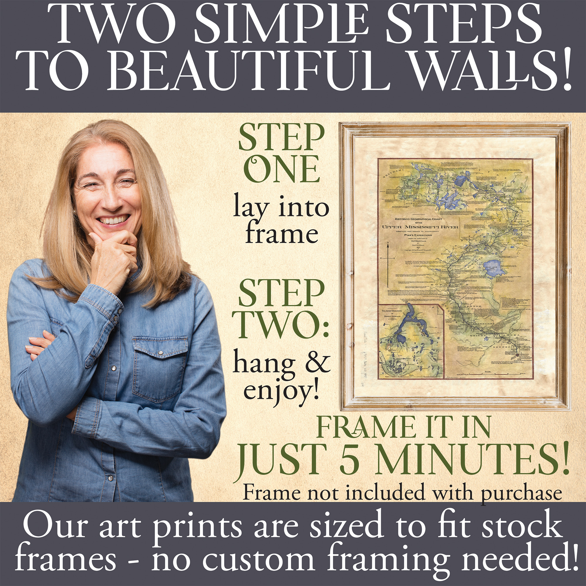 Upper Mississippi River Karte Druck Poster Kunstwerk Vintage Wanddeko Haus & Geschenk - Bild 29 von 63