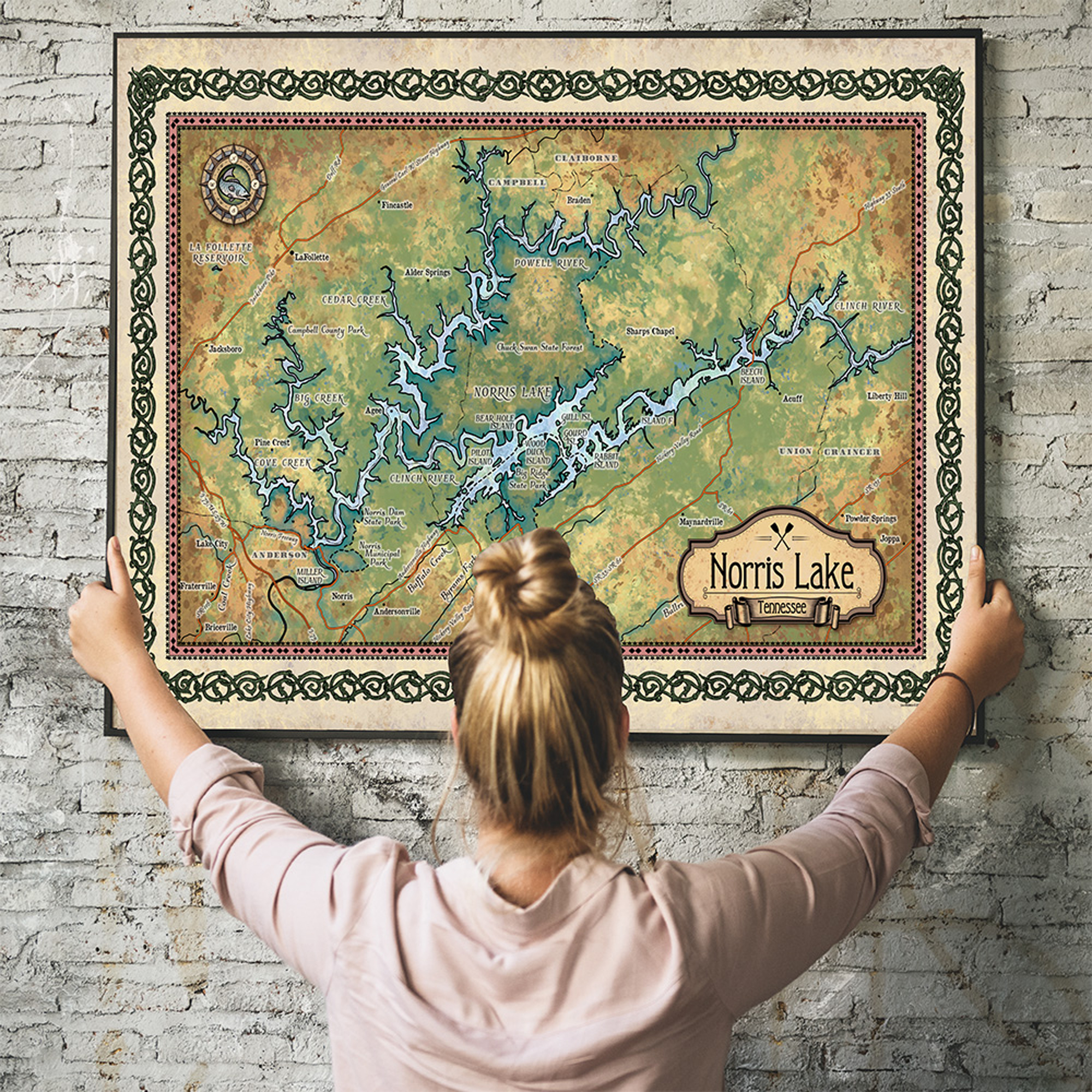 Póster de pared vintage de mapa de Norris Lake Tennessee excelente decoración y regalo para el hogar - Imagen 30 de 63