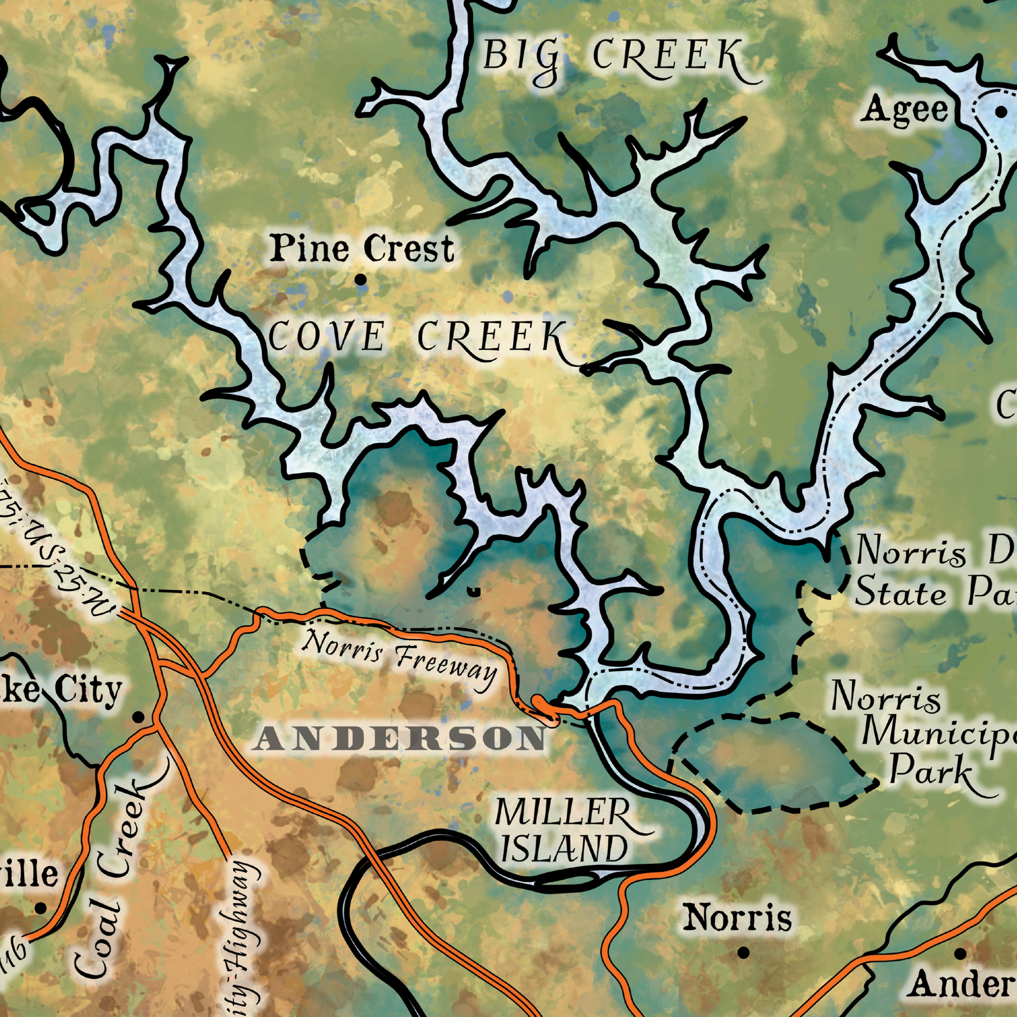 Póster de pared vintage de mapa de Norris Lake Tennessee excelente decoración y regalo para el hogar - Imagen 33 de 63