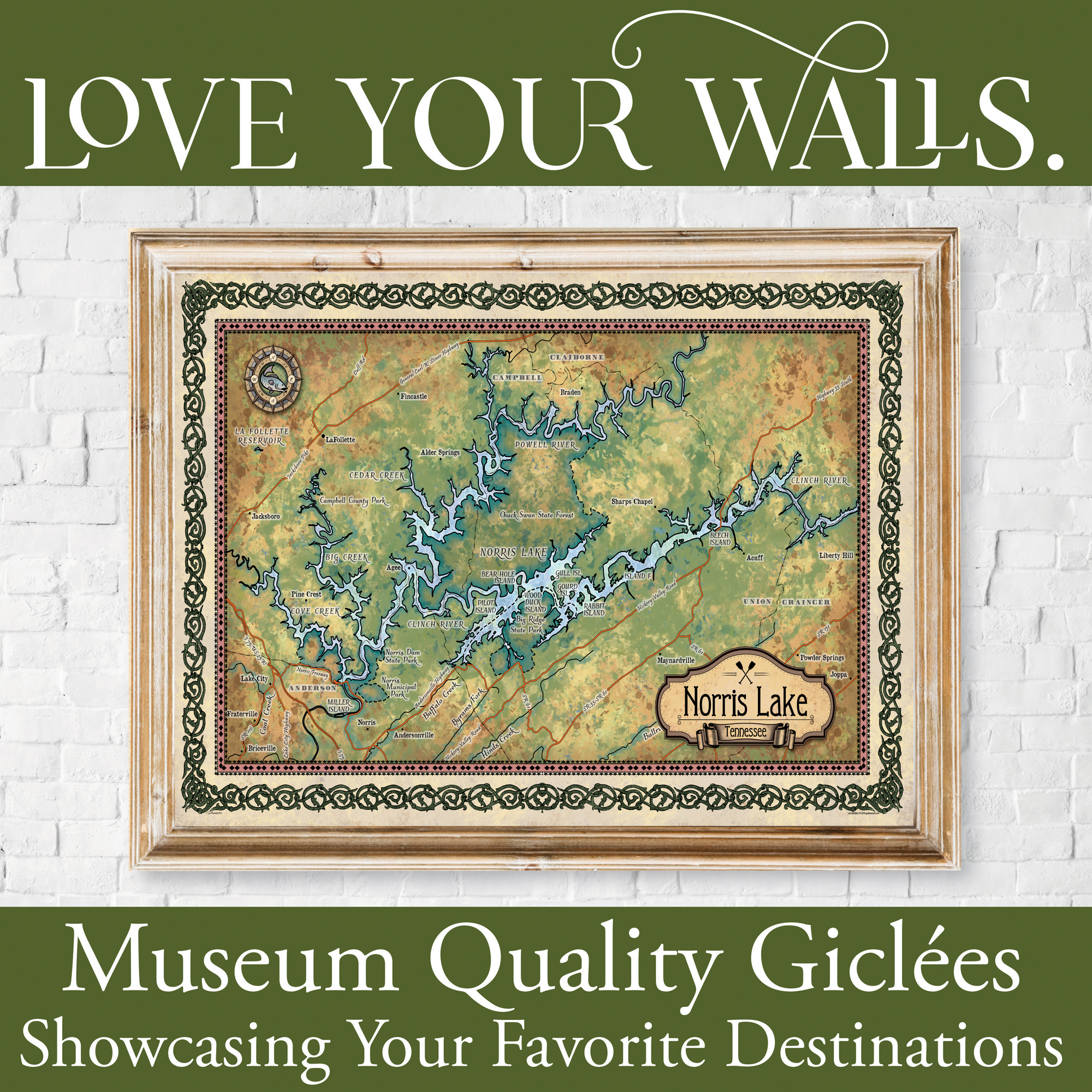 Póster de pared vintage de mapa de Norris Lake Tennessee excelente decoración y regalo para el hogar - Imagen 40 de 63