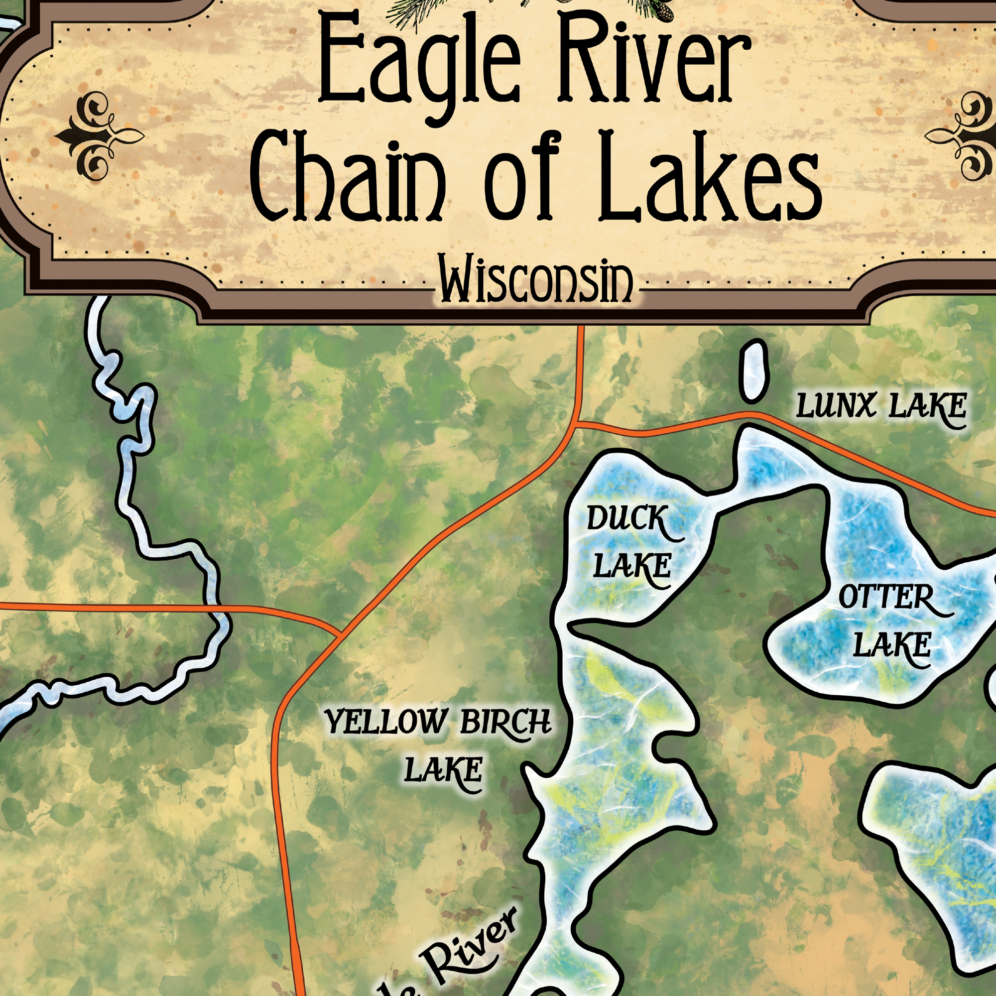 Cartel con impresión artística de mapa Eagle River Chain of Lake Wisconsin pared decoración del hogar y regalo - Imagen 26 de 63
