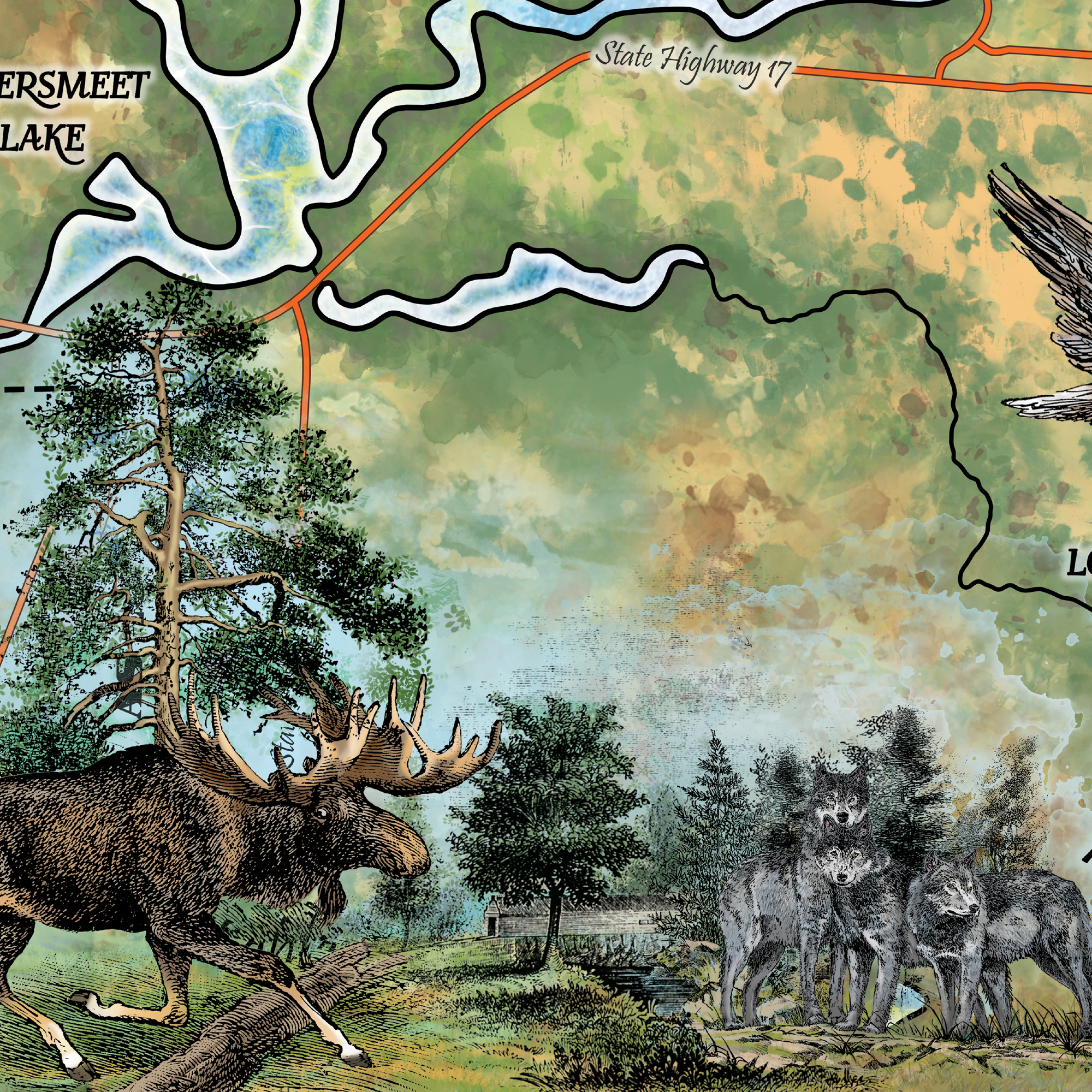 Cartel con impresión artística de mapa Eagle River Chain of Lake Wisconsin pared decoración del hogar y regalo - Imagen 42 de 63