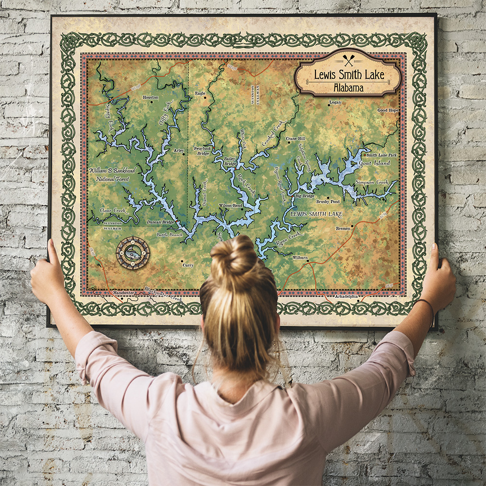 Póster con impresión de arte de mapa de Lewis Smith Lake Alabama de colección decoración y regalo de pared para el hogar - Imagen 28 de 57