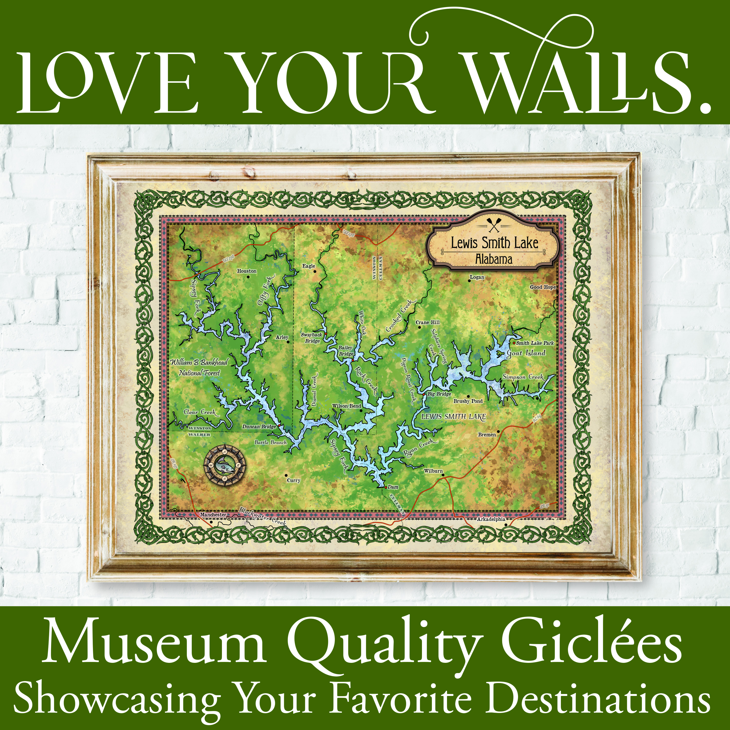 Póster con impresión de arte de mapa de Lewis Smith Lake Alabama de colección decoración y regalo de pared para el hogar - Imagen 29 de 57