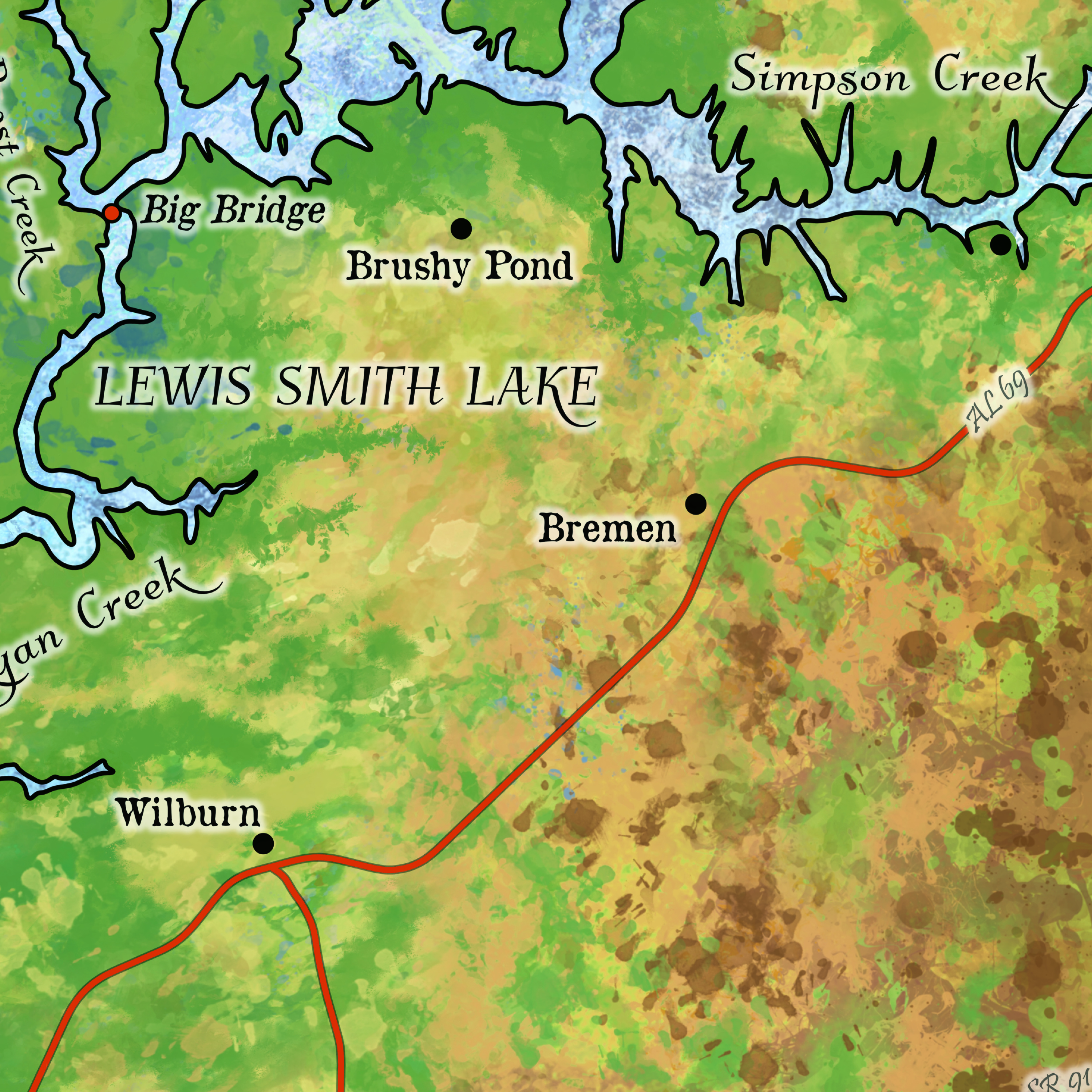 Póster con impresión de arte de mapa de Lewis Smith Lake Alabama de colección decoración y regalo de pared para el hogar - Imagen 32 de 57