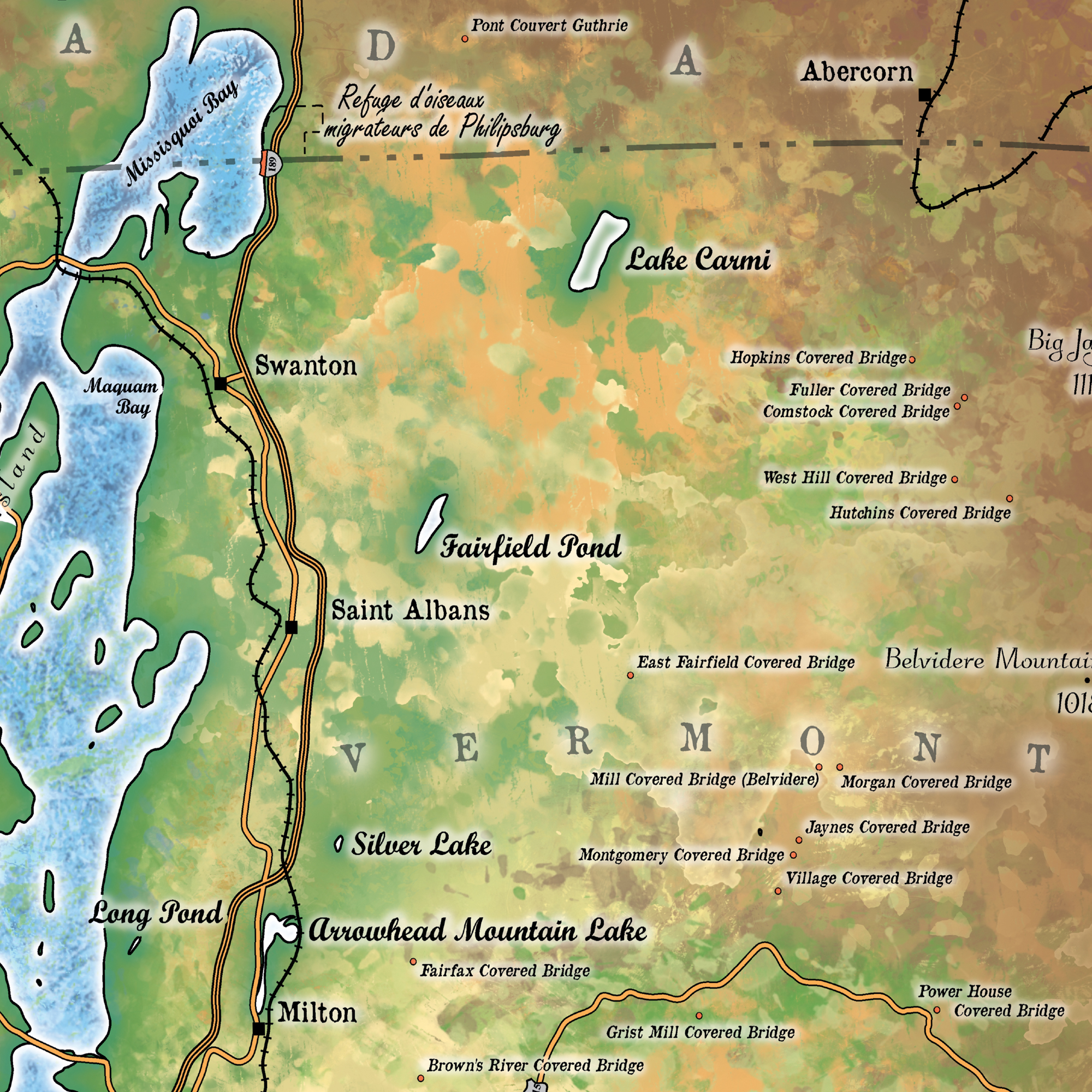 Póster vintage de pared decoración del hogar de Lake Champlain Vermont Nueva York mapa arte - Imagen 36 de 63