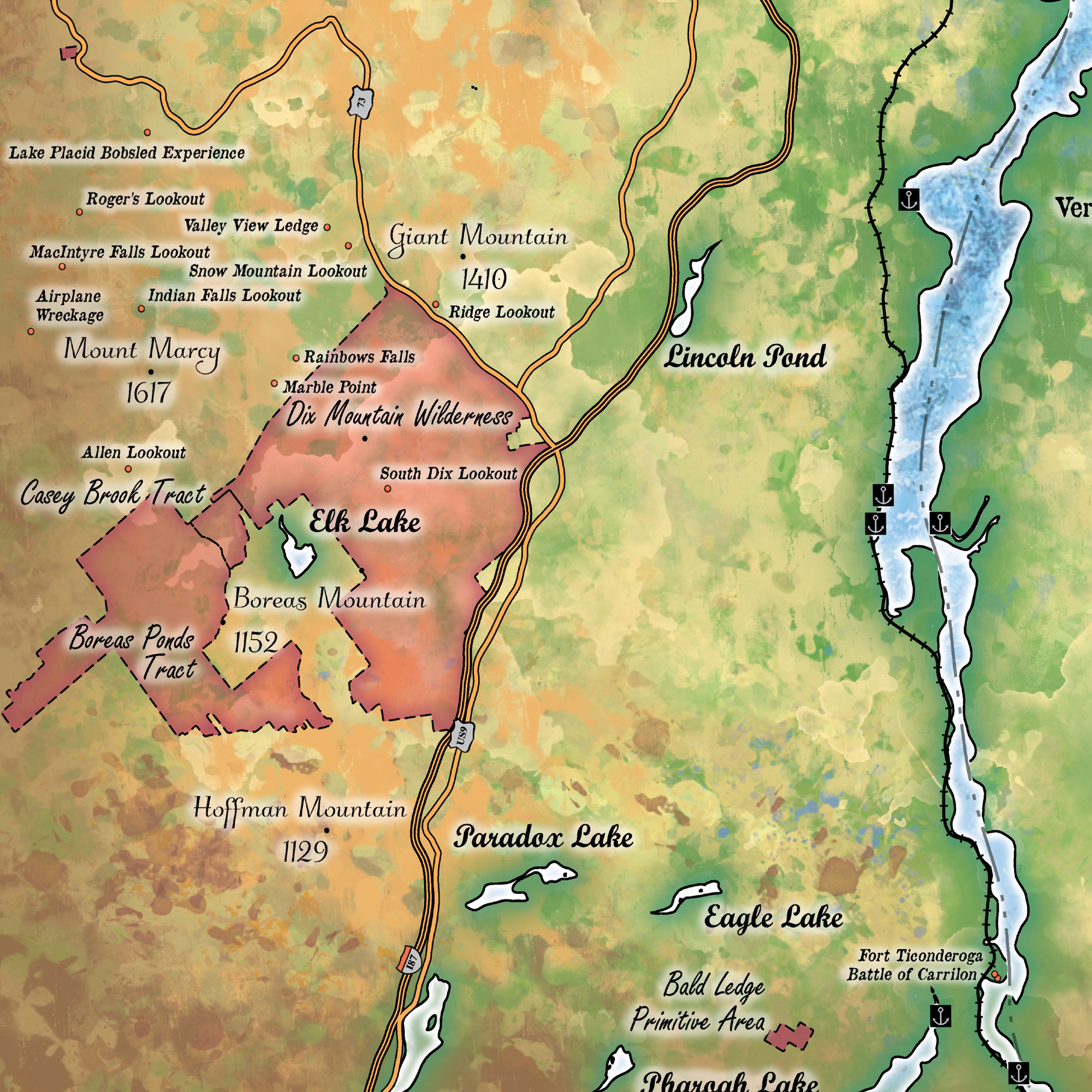 Póster vintage de pared decoración del hogar de Lake Champlain Vermont Nueva York mapa arte - Imagen 33 de 63