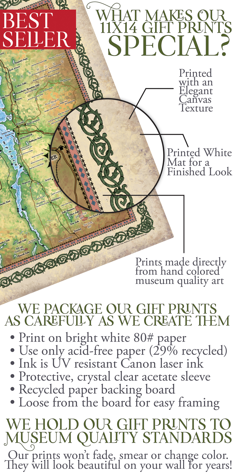 Póster vintage de pared decoración del hogar de Lake Champlain Vermont Nueva York mapa arte - Imagen 32 de 63