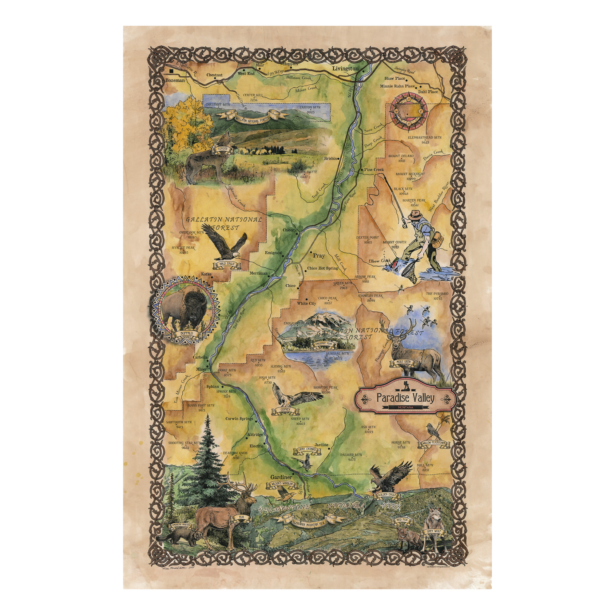 Póster vintage de decoración de pared para el hogar y regalo de mapa de Paradise Valley Montana - Imagen 19 de 45