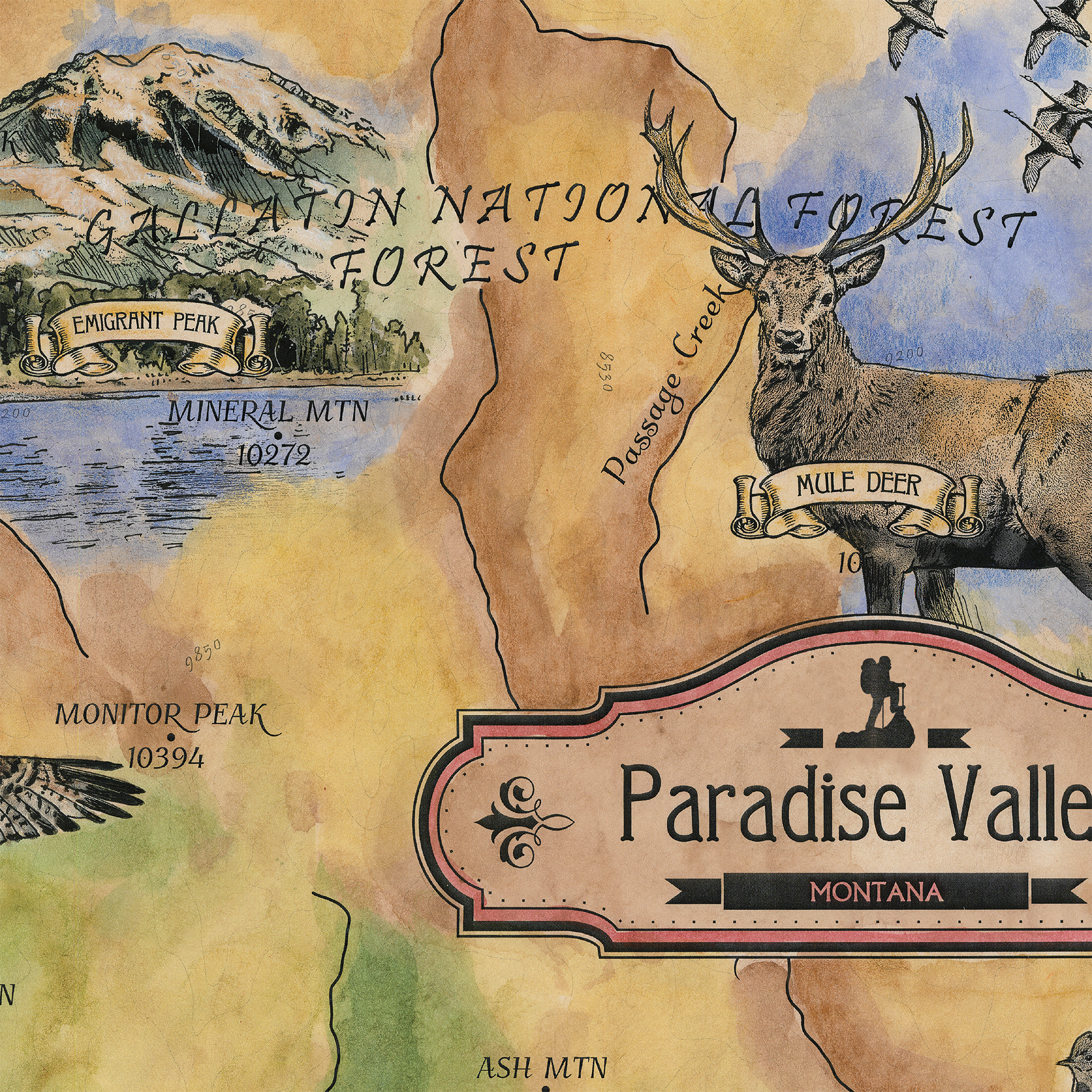 Póster vintage de decoración de pared para el hogar y regalo de mapa de Paradise Valley Montana - Imagen 34 de 45