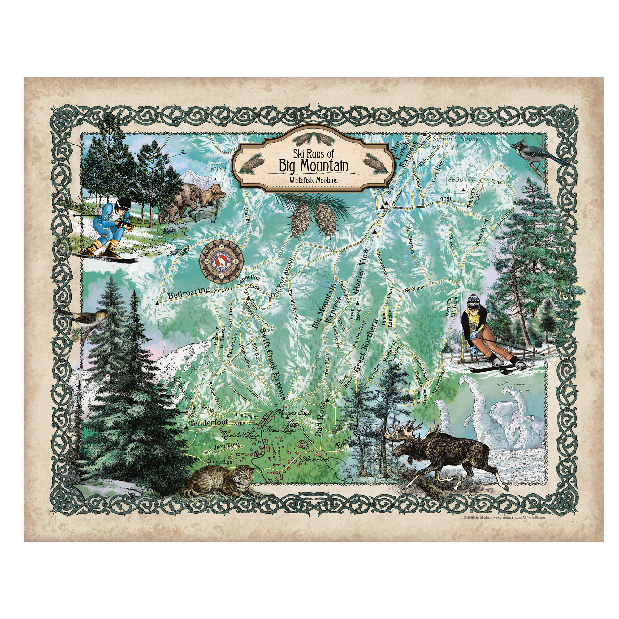 Whitefish Ski Runs Montana Map Art Print Poster Vintage Wall Great Home & Decor - Imagen 41 de 48