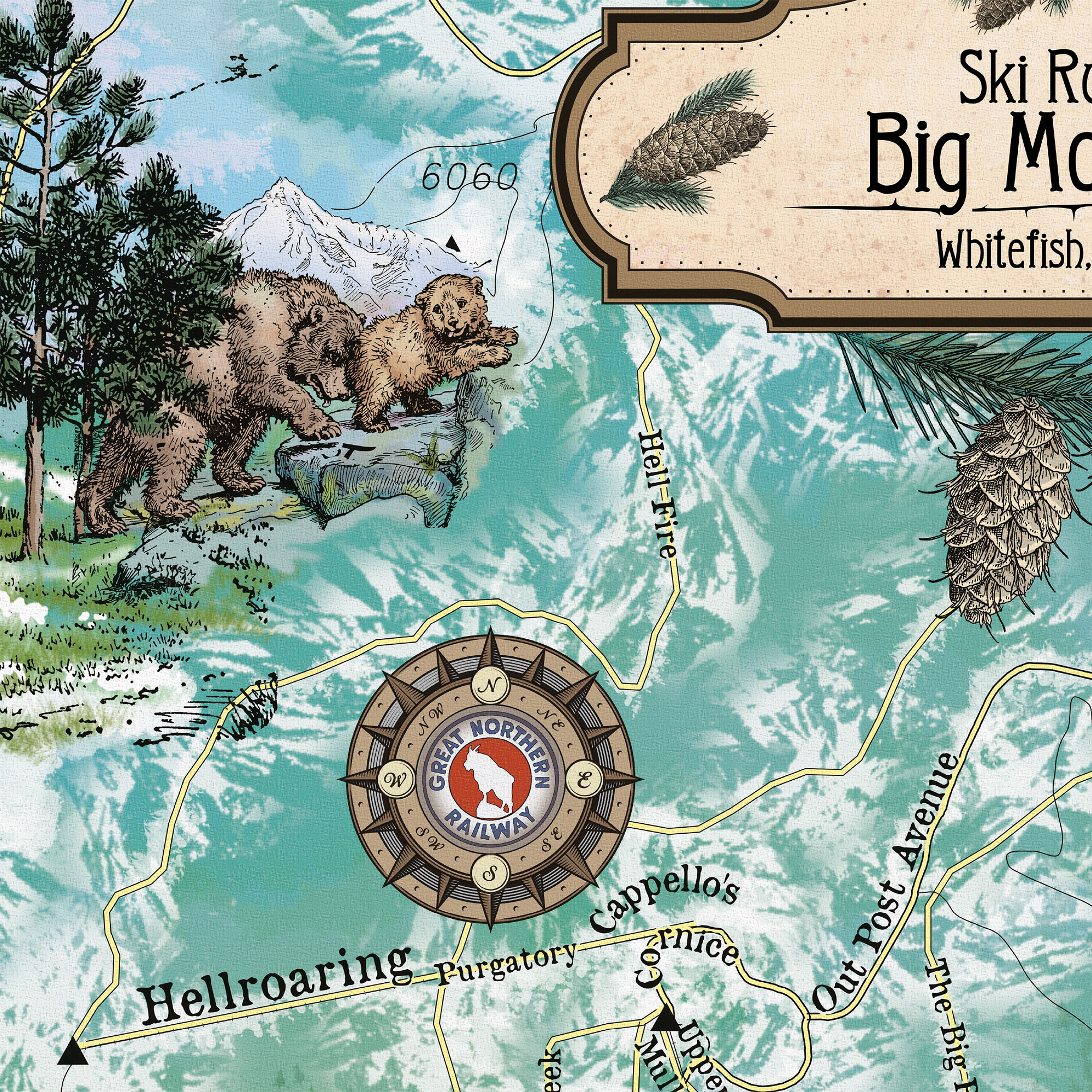 Whitefish Ski Runs Montana Map Art Print Poster Vintage Wall Great Home & Decor - Imagen 23 de 48