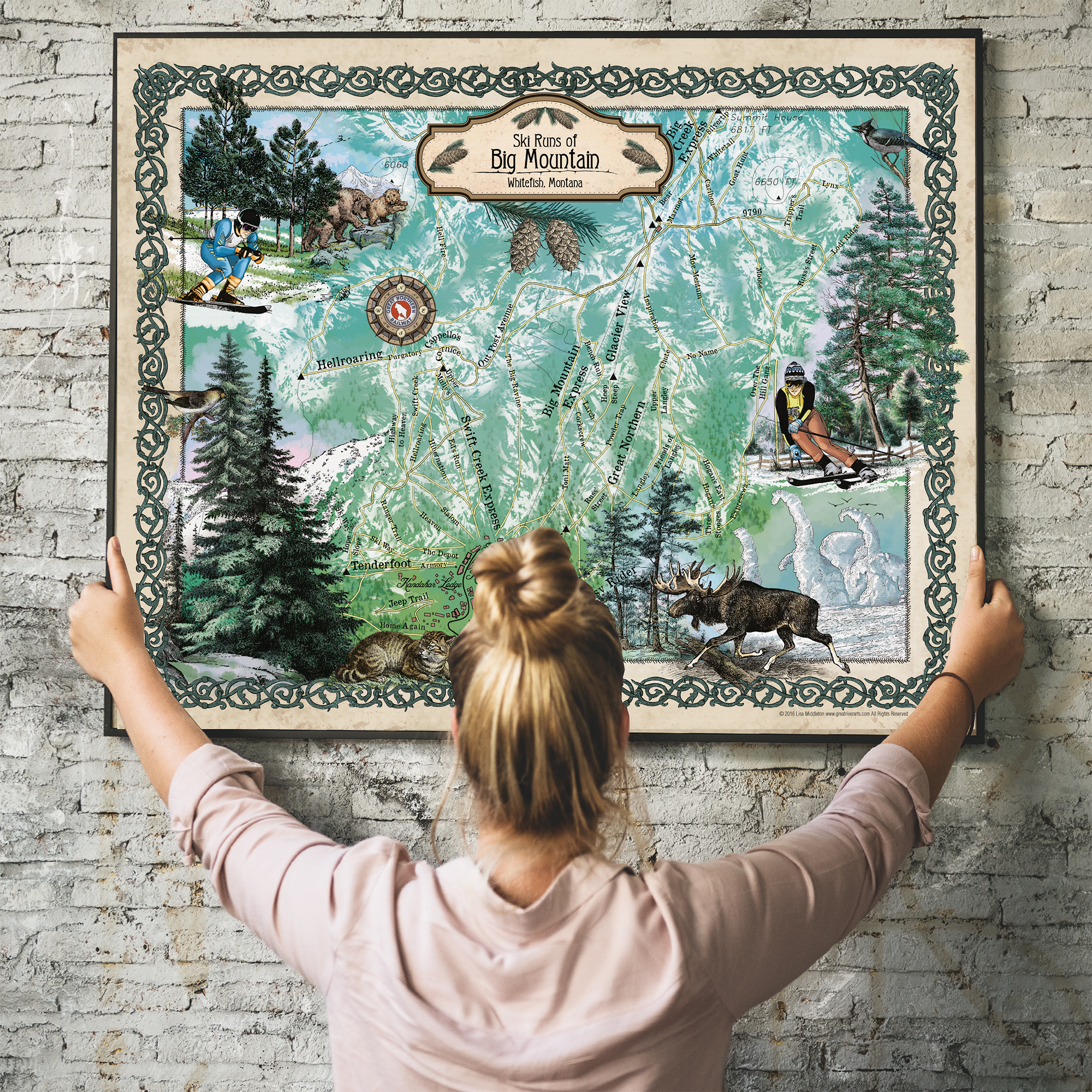 Whitefish Ski Runs Montana Map Art Print Poster Vintage Wall Great Home & Decor - Imagen 34 de 48