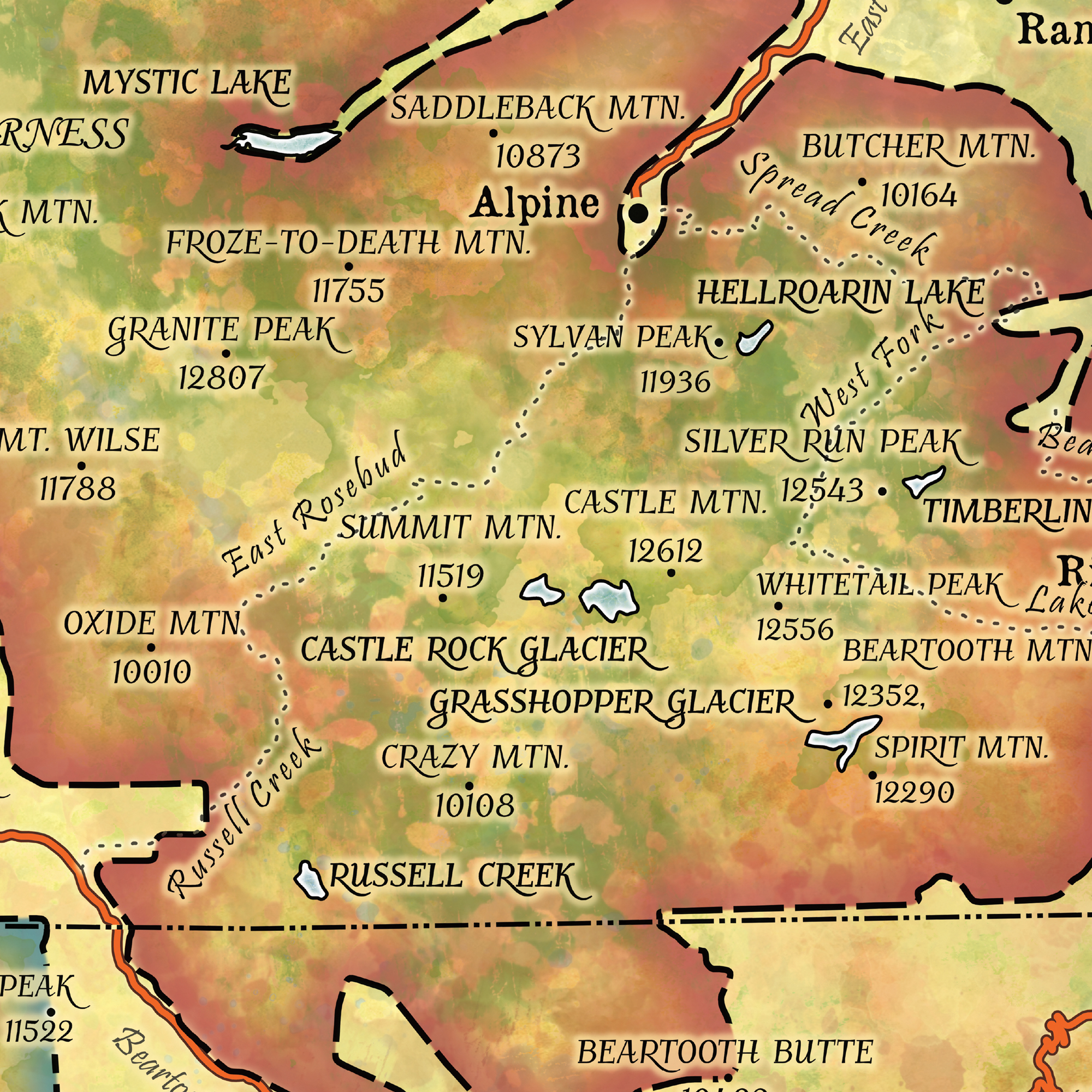 Asaroka & Beartooth Wilderness Montana Mapa Arte Impresión Póster Pared Hogar Decoración Regalo - Imagen 35 de 63