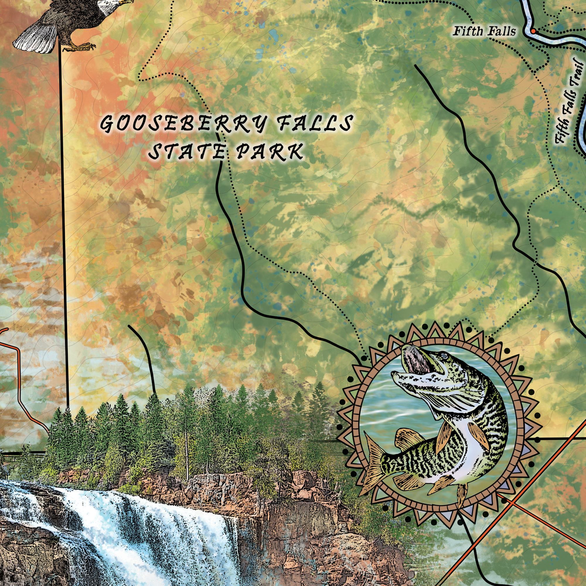Gooseberry Falls Park Minnesota Karte Kunstdruck Poster Vintage Wand Wohndeko - Bild 15 von 63