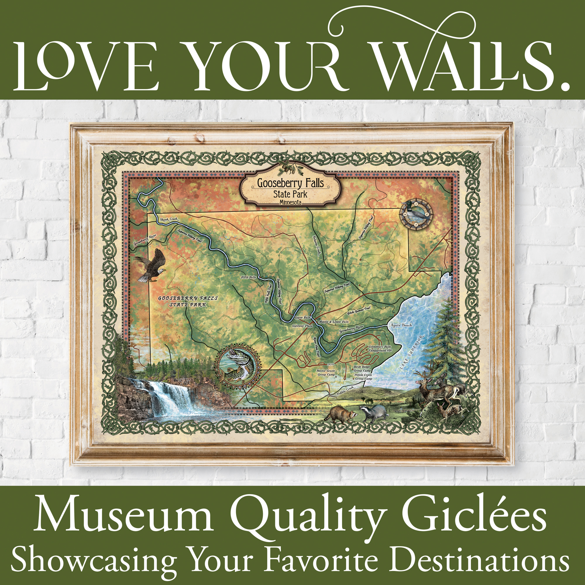 Gooseberry Falls Park Minnesota Karte Kunstdruck Poster Vintage Wand Wohndeko - Bild 31 von 63