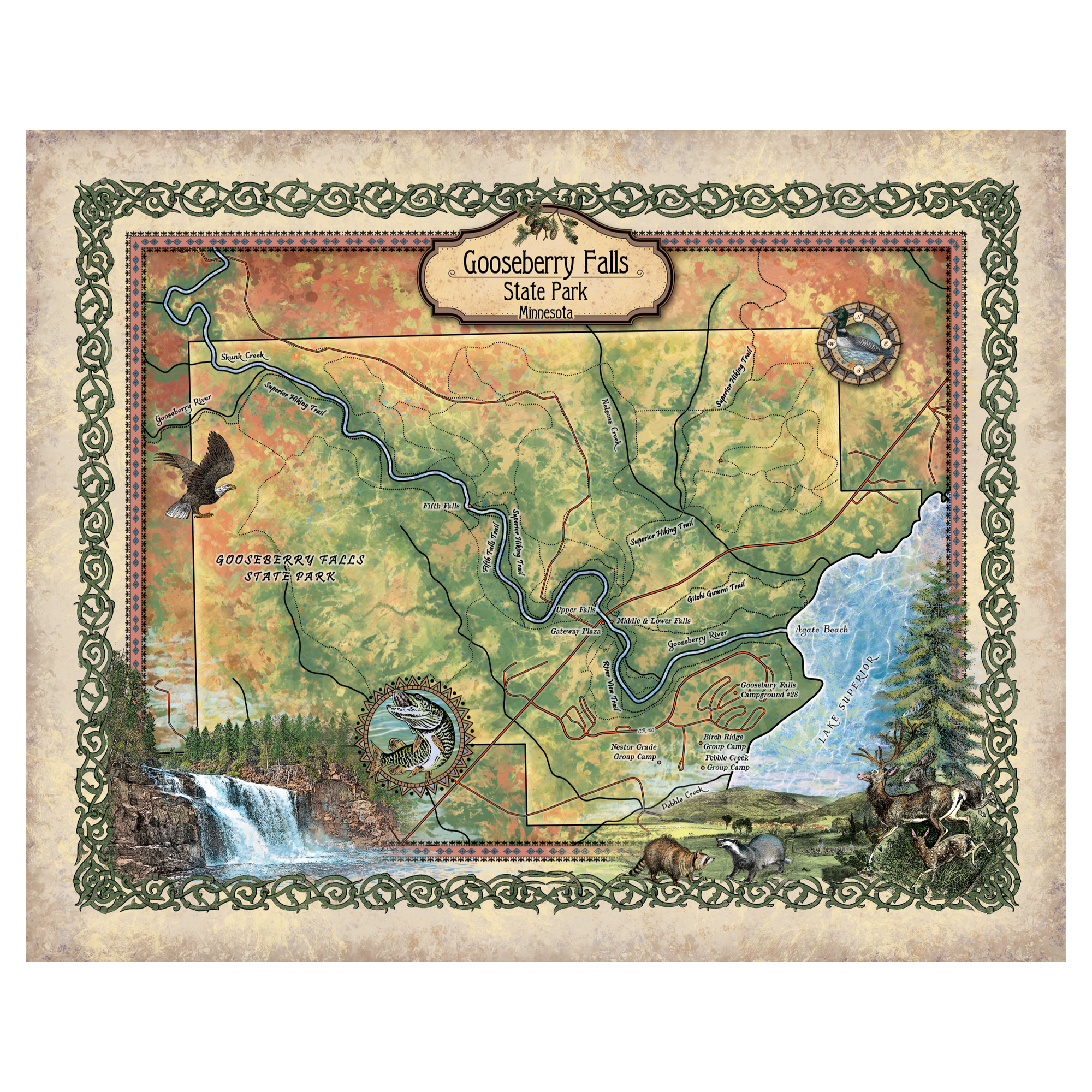 Gooseberry Falls Park Minnesota Karte Kunstdruck Poster Vintage Wand Wohndeko - Bild 28 von 63