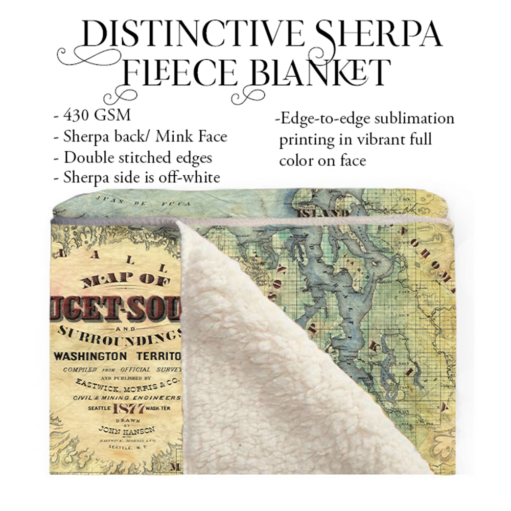 Puget Sound Washington Map Fleece Blanket Super Soft Polyester Throw Blanket - Imagen 10 de 12