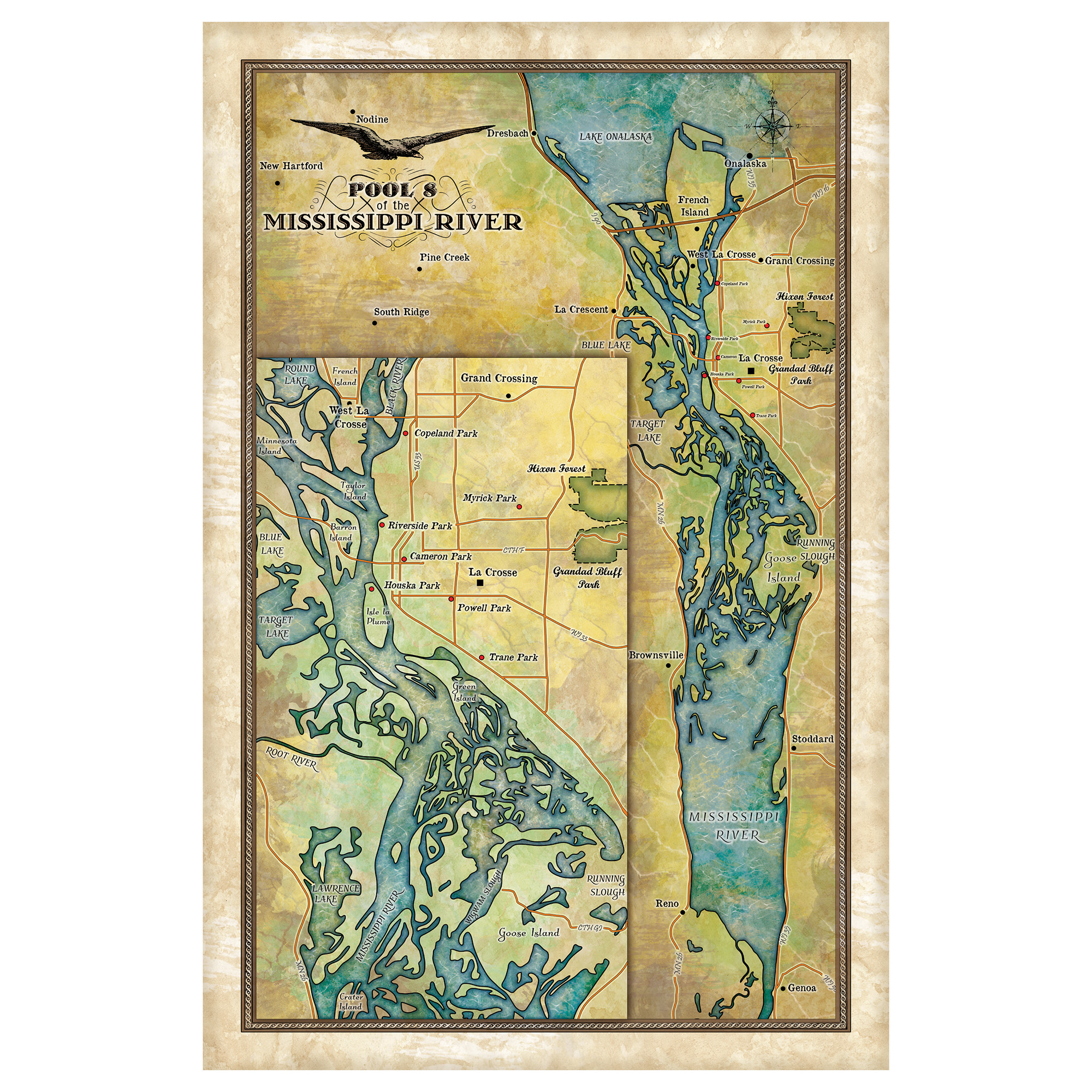 Mappa fiume Mississippi stampa artistica poster opera d'arte vintage decorazione parete casa e regalo - Foto 19 di 45