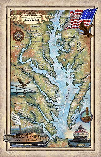 Chesapeake Bay Karte Kunstdruck Poster Vintage Wand Wohndeko & Geschenk - Bild 5 von 5