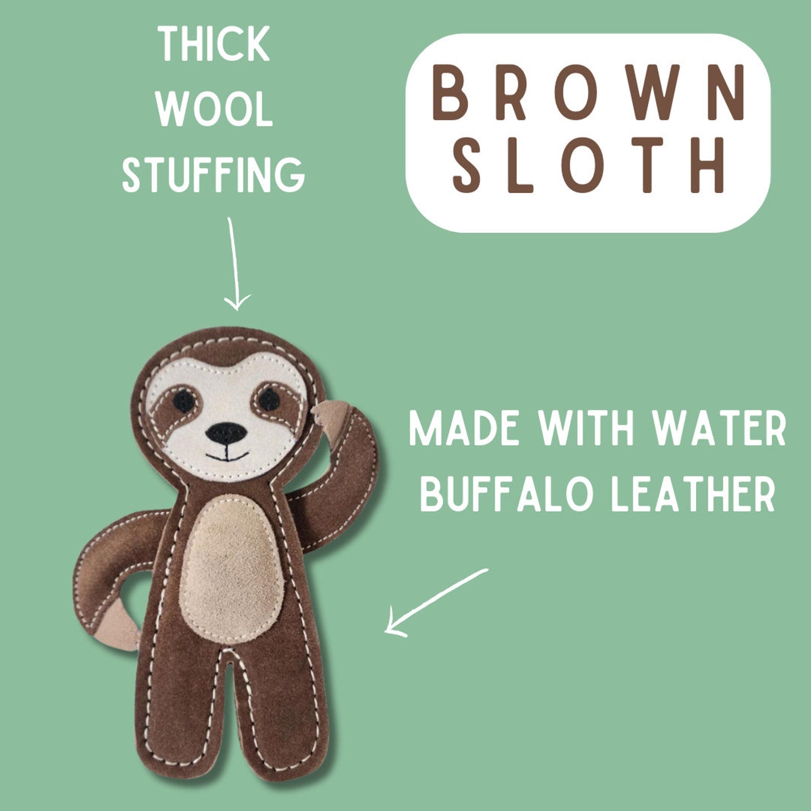 Natural Leather & Wool Sloth Dog Toy &ndash; Durable Eco Chew Tug Toy for All Breeds