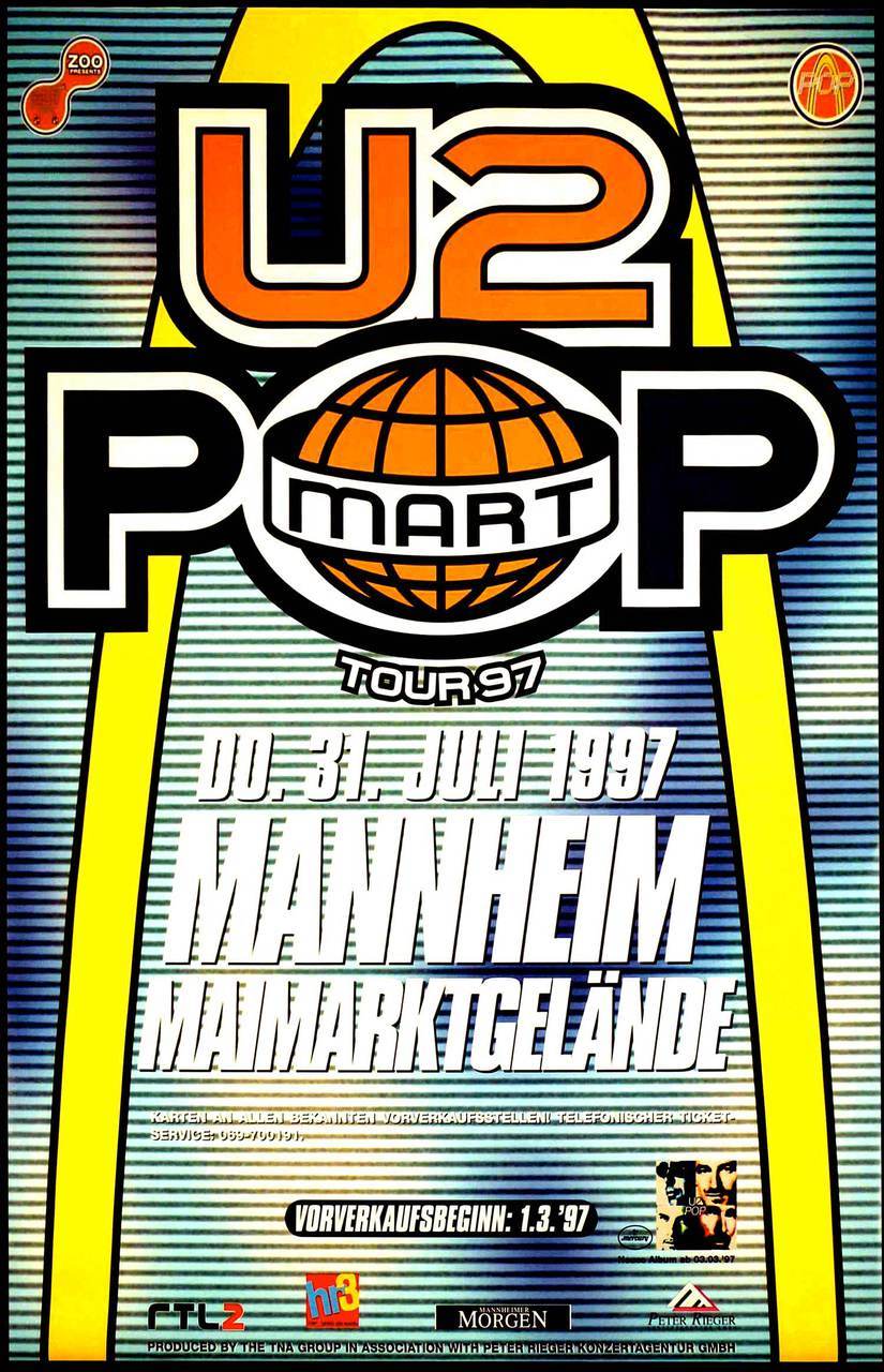 U2 Original 1997 Pop Mart Tour Poster Mannheim Germany Rare Bus